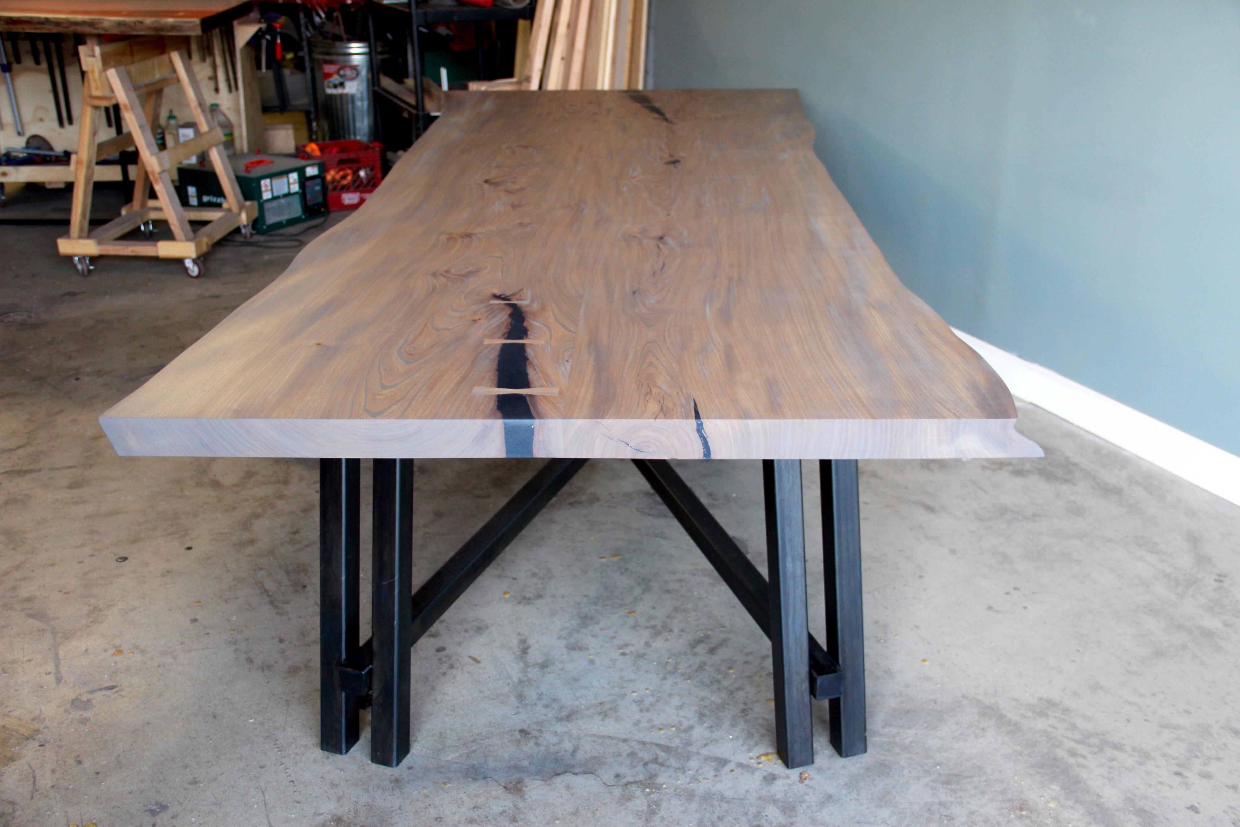 Live Edge Dining Table with Steel Intersecting Base For Sale 3