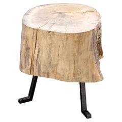 Live Edge End Grain Round Side Table Light Wood with Black Patina Steel Legs #4