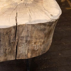 Live Edge End Grain Round Side Table Light Wood with Black Patina Steel Legs