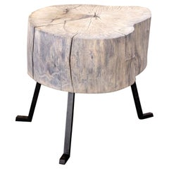Live Edge End Grain Round Side Table Light Wood with Black Patina Steel Legs