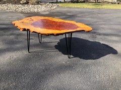 Live Edge English Burl Oak Hairpin Leg Coffee Table End Table, 1960