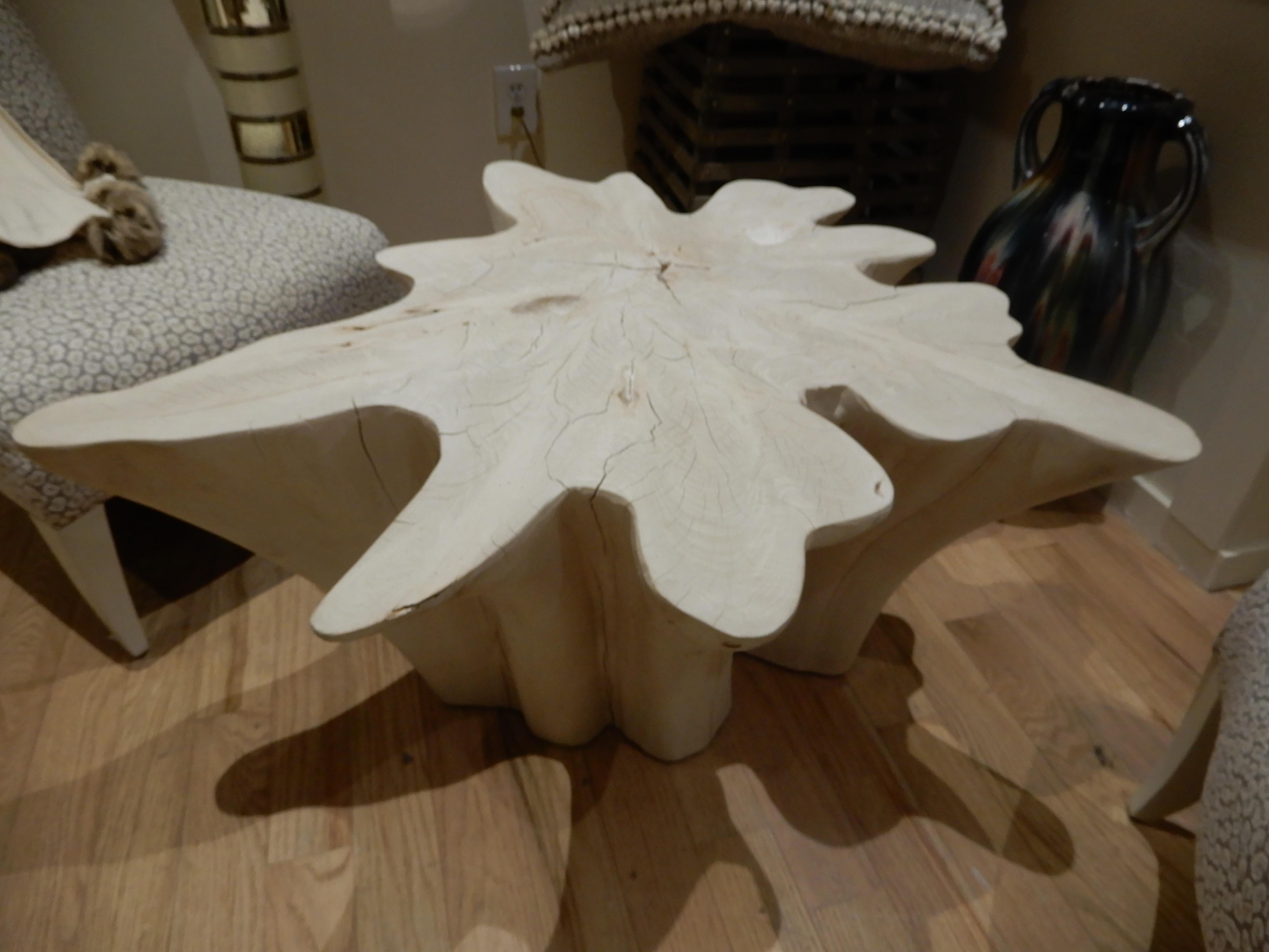 An exceptional Live Edge / Free Edge Bleached Teak Wood Root Coffee Table In Excellent Condition In Bellport, NY