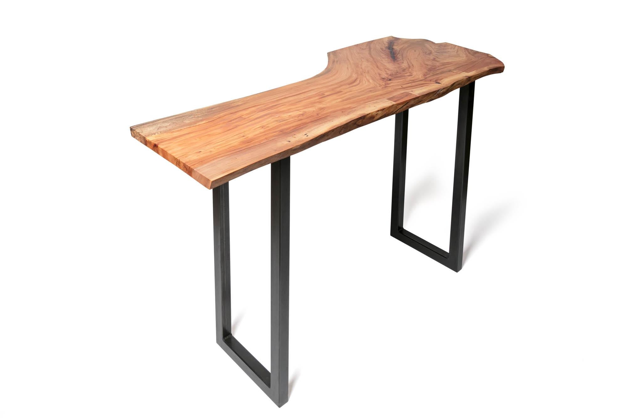 Live Edge Bar Height Table in Pecan Wood and Blackened Steel by Alabama Sawyer For Sale 1