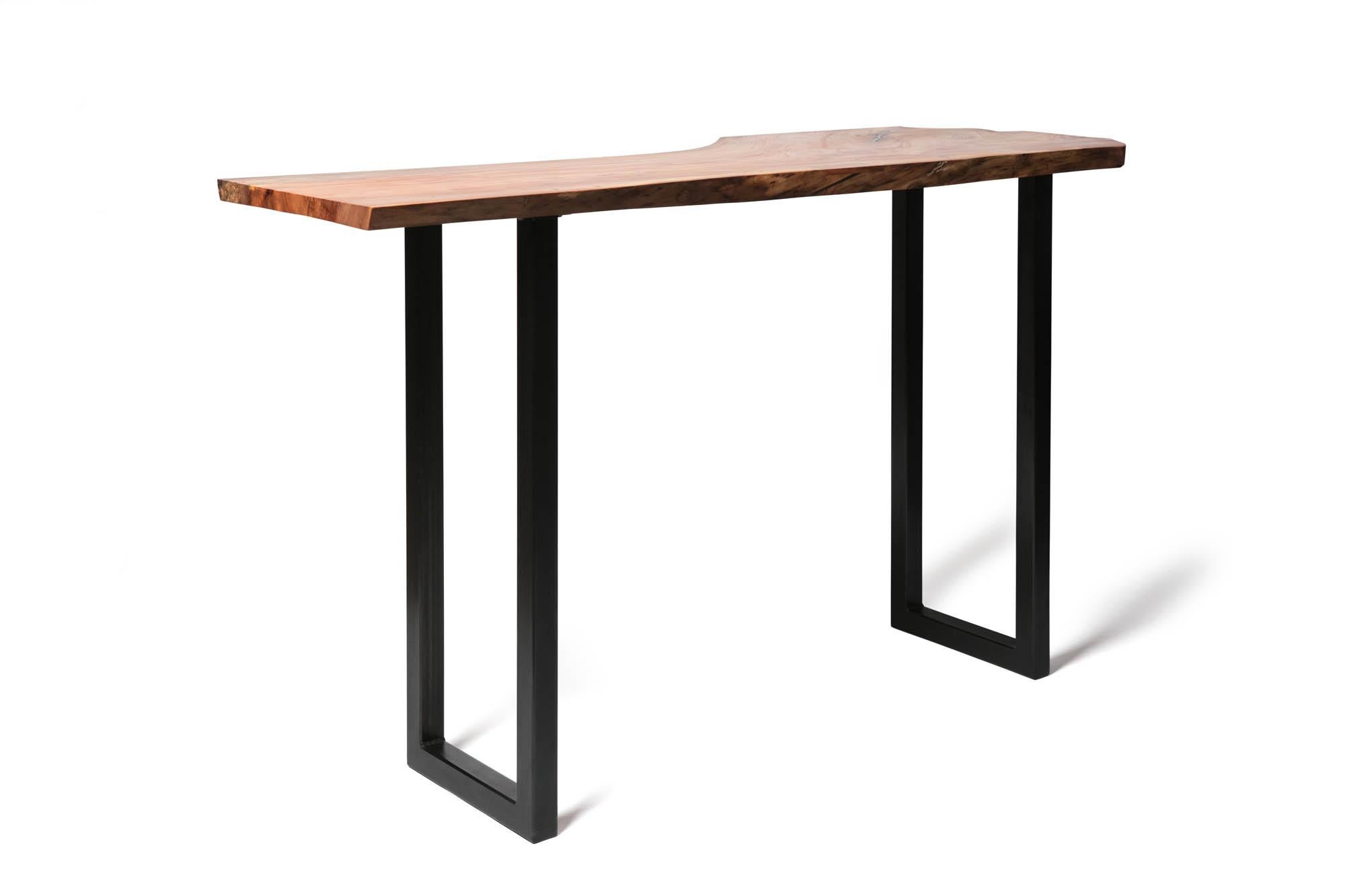 Live Edge Bar Height Table in Pecan Wood and Blackened Steel by Alabama Sawyer For Sale 3