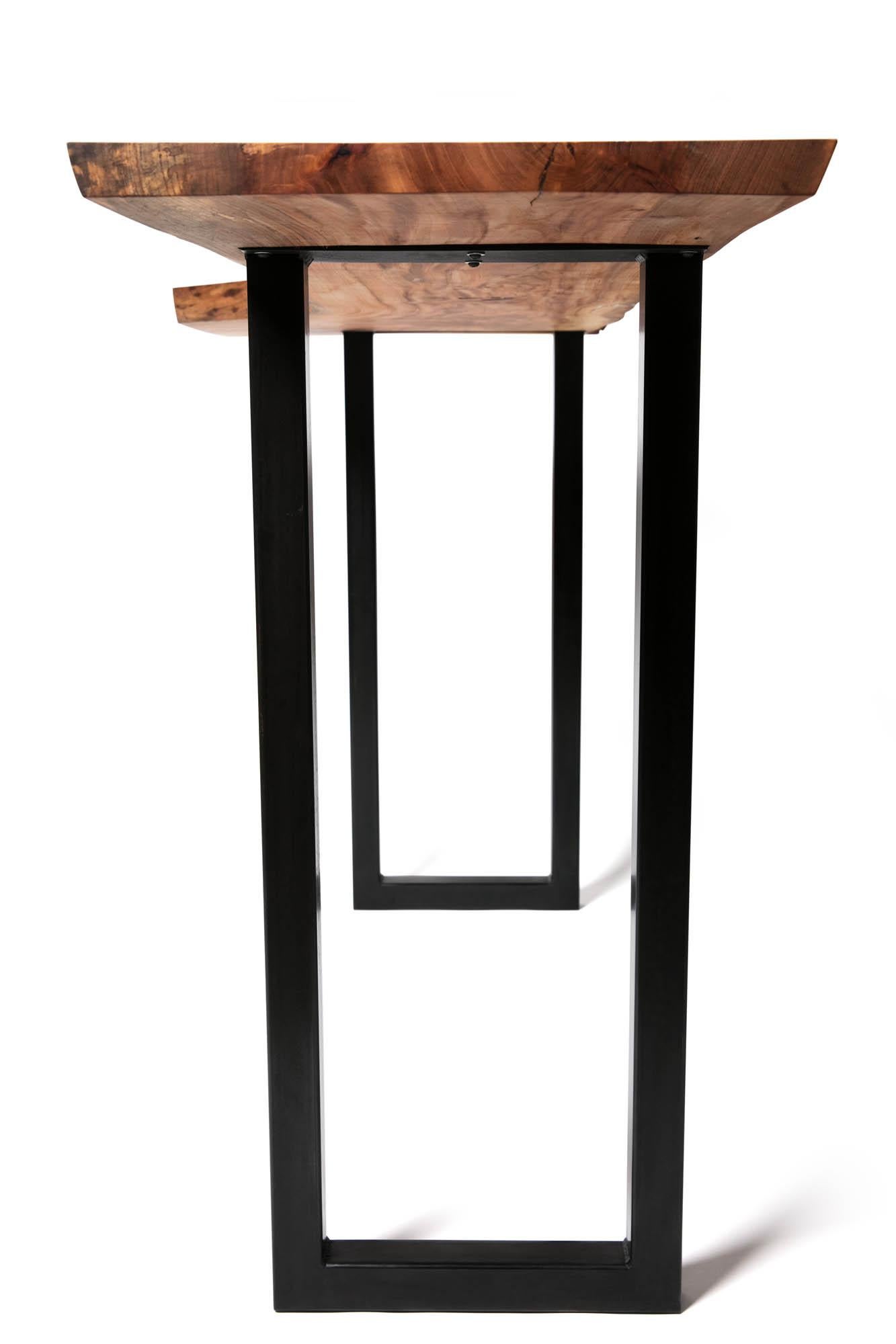 Live Edge Bar Height Table in Pecan Wood and Blackened Steel by Alabama Sawyer For Sale 4