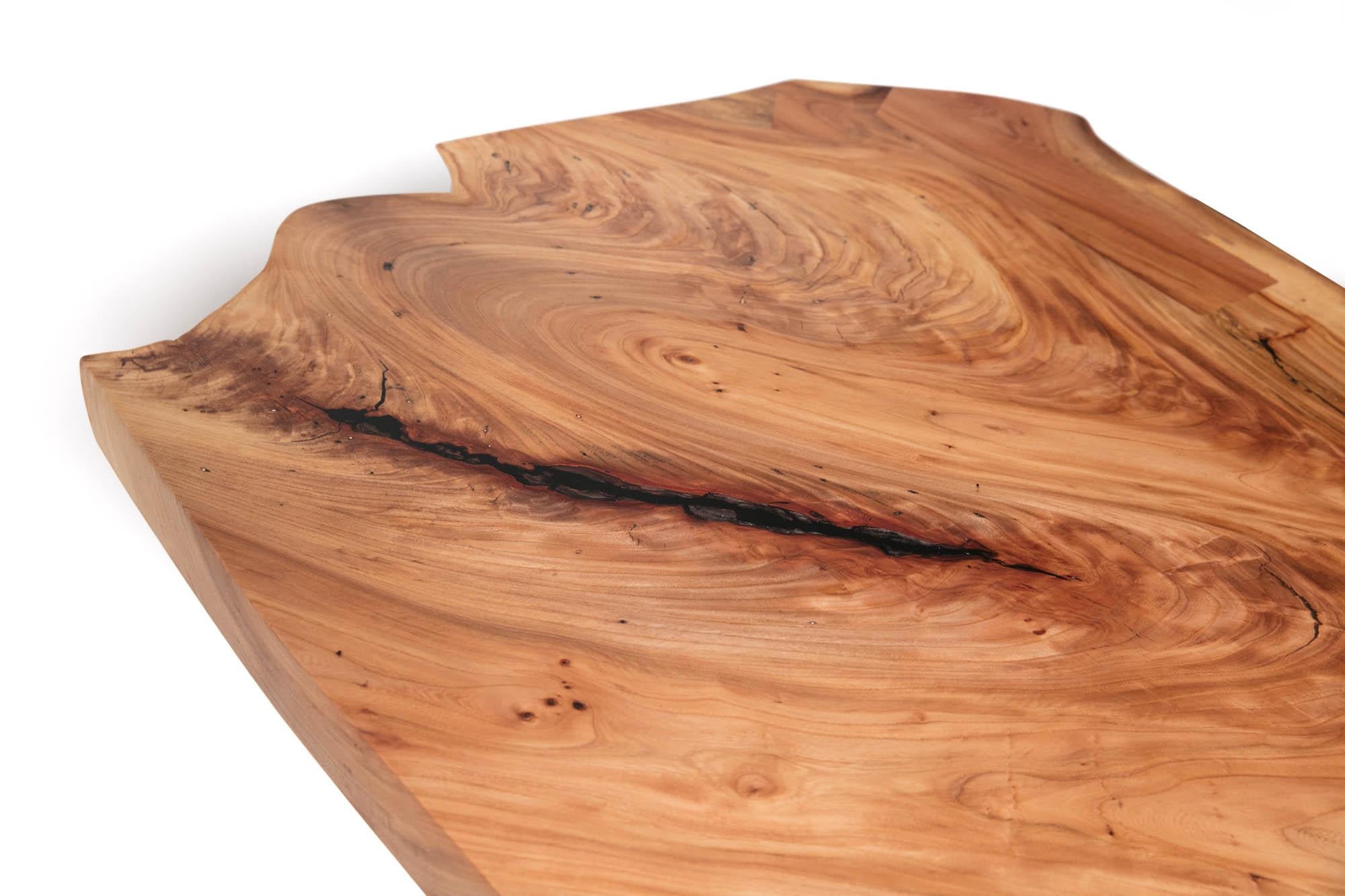 Live Edge Barhöhe Tisch aus pfirsichfarbenem Holz und geschwärztem Stahl von Alabama Sawyer im Angebot 10