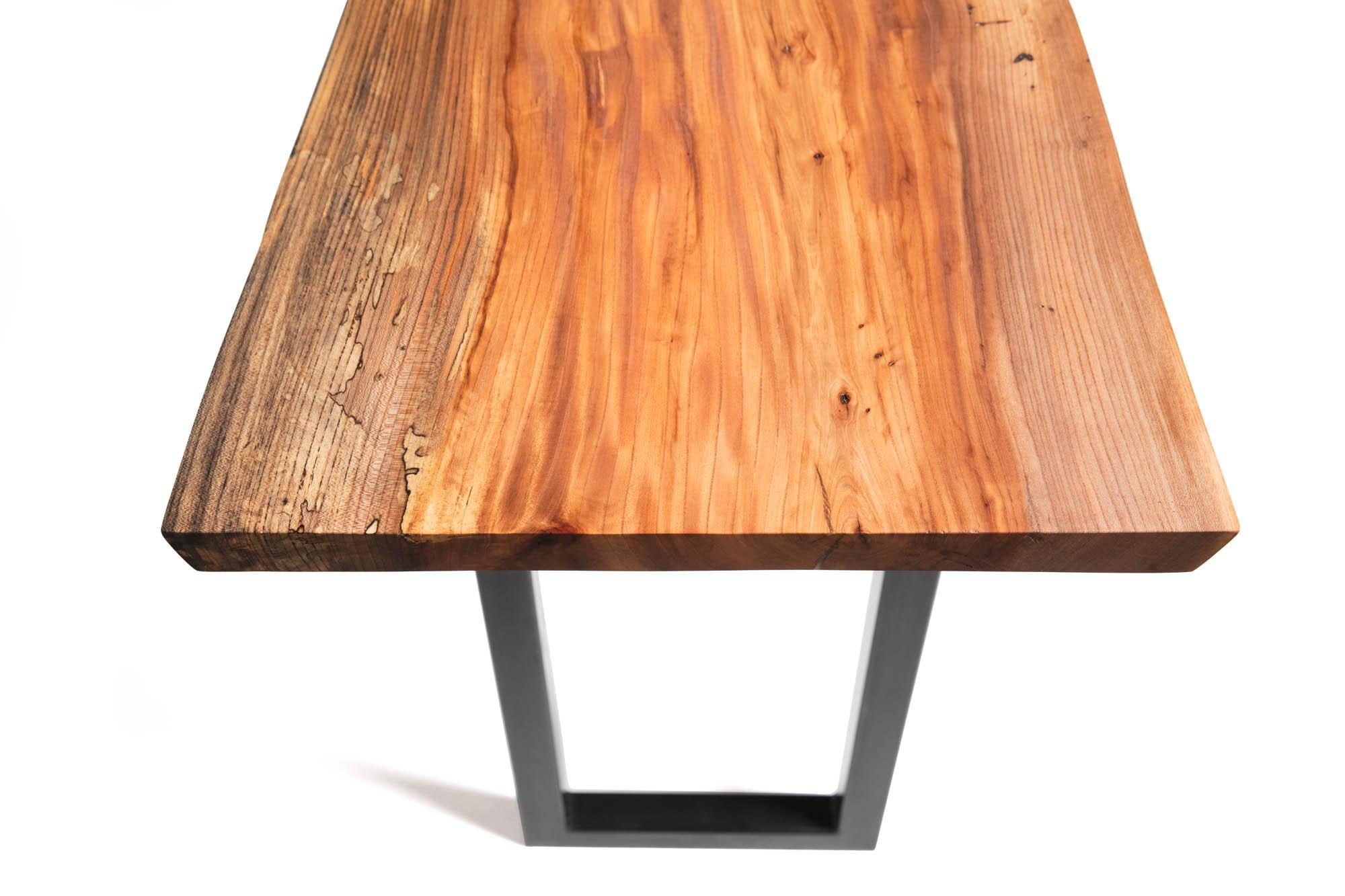 Welded Live Edge Bar Height Table in Pecan Wood and Blackened Steel by Alabama Sawyer For Sale