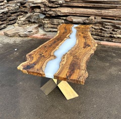Live Edge Hackberry Wood Epoxy Resin River Dining Table