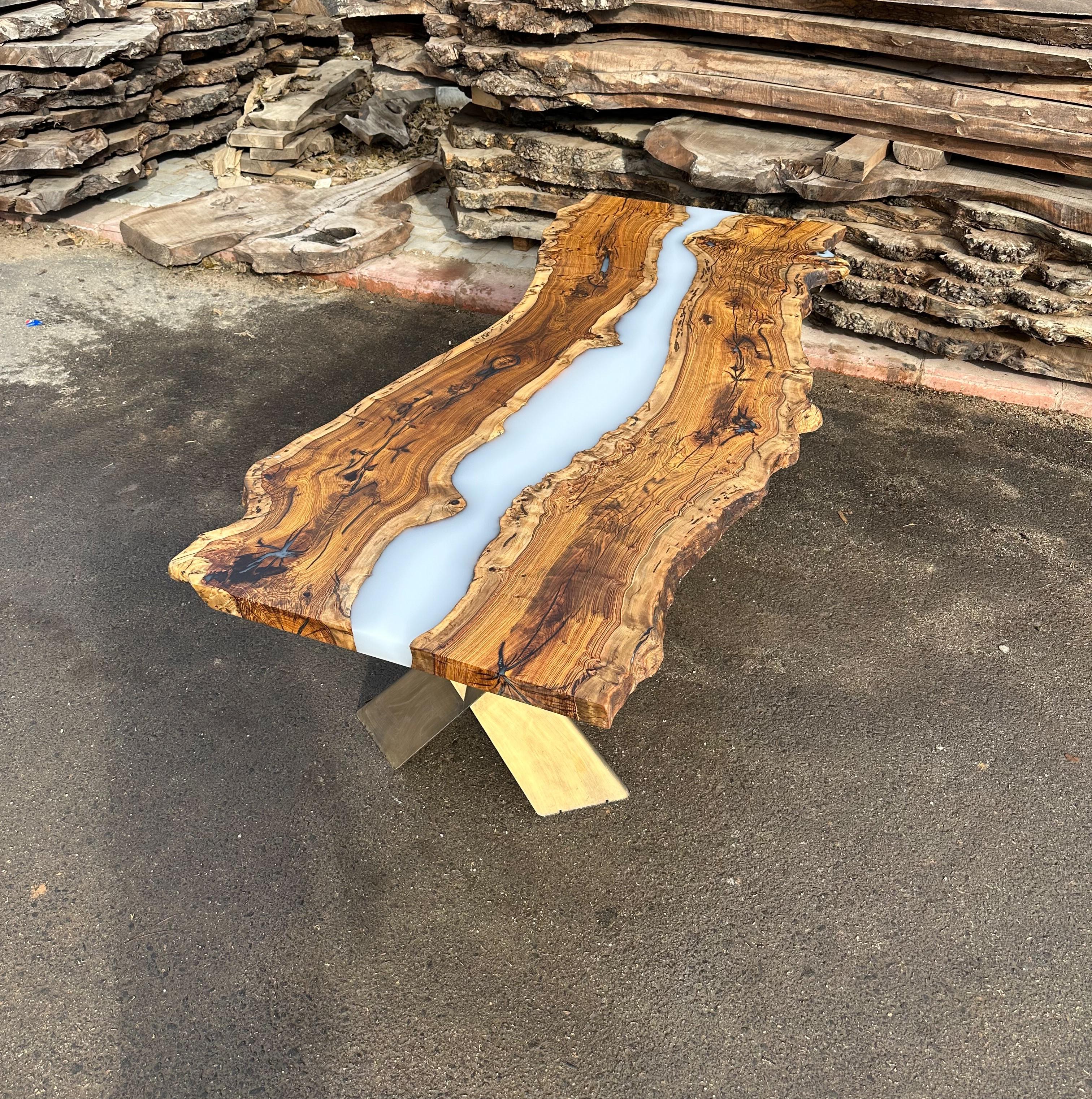 Turkish Live Edge Hackberry Wood Epoxy Resin River Dining Table For Sale