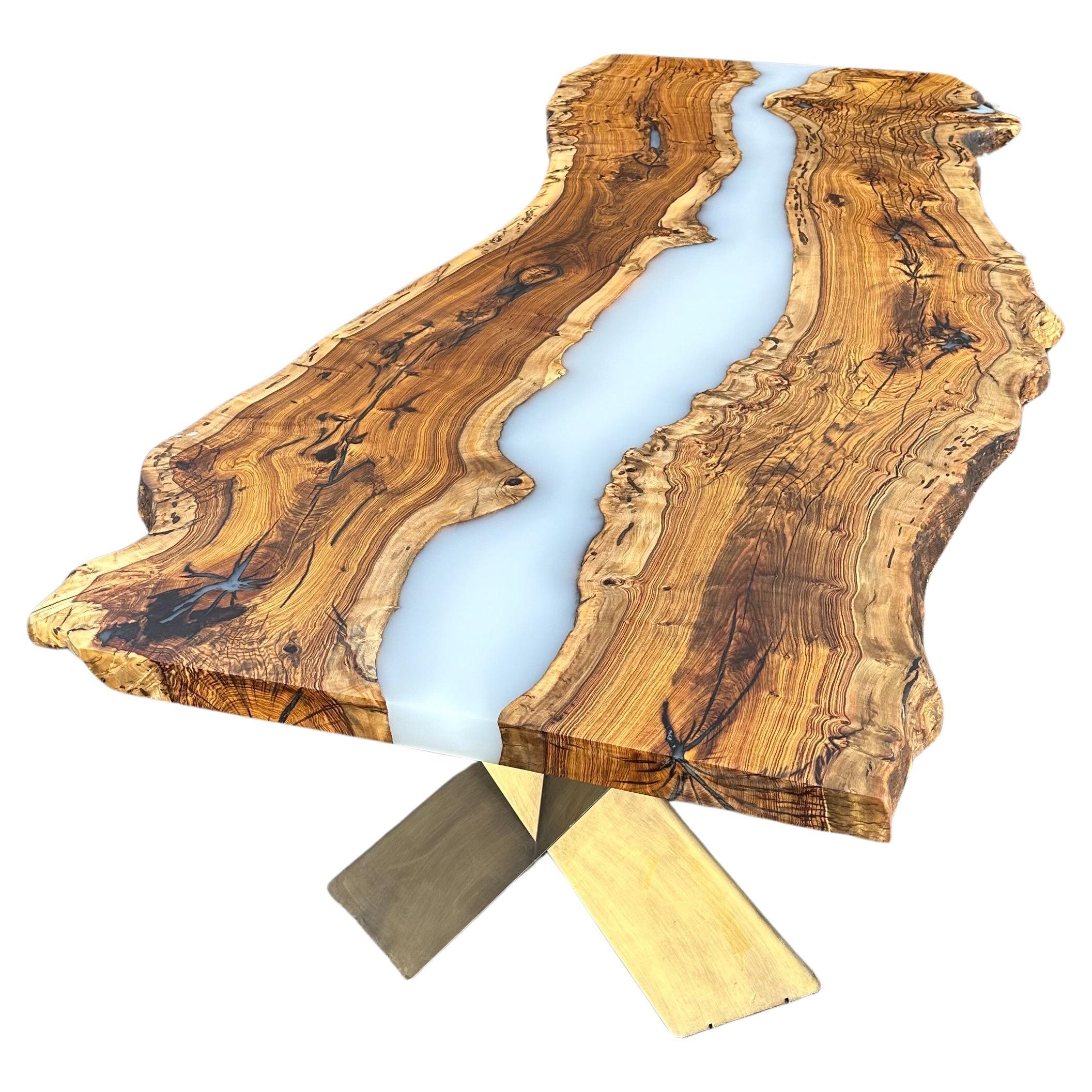 Live Edge Hackberry Wood Epoxy Resin River Dining Table