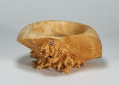 Live Edge Maple Burl Asymmetrical Carved Wood Bowl, 1989