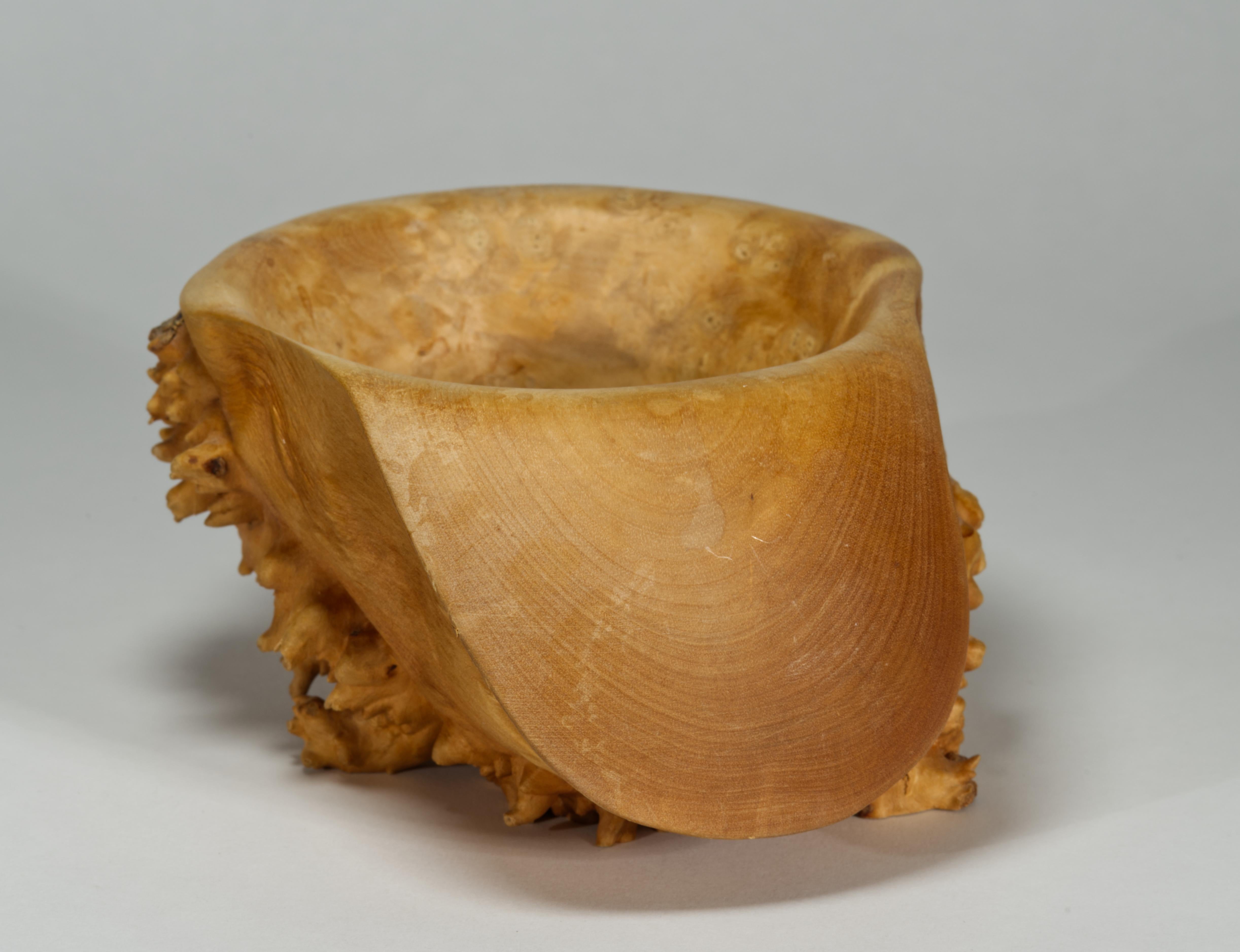 Hand-Carved Live Edge Maple Burl Asymmetrical Carved Wood Bowl, 1989 For Sale