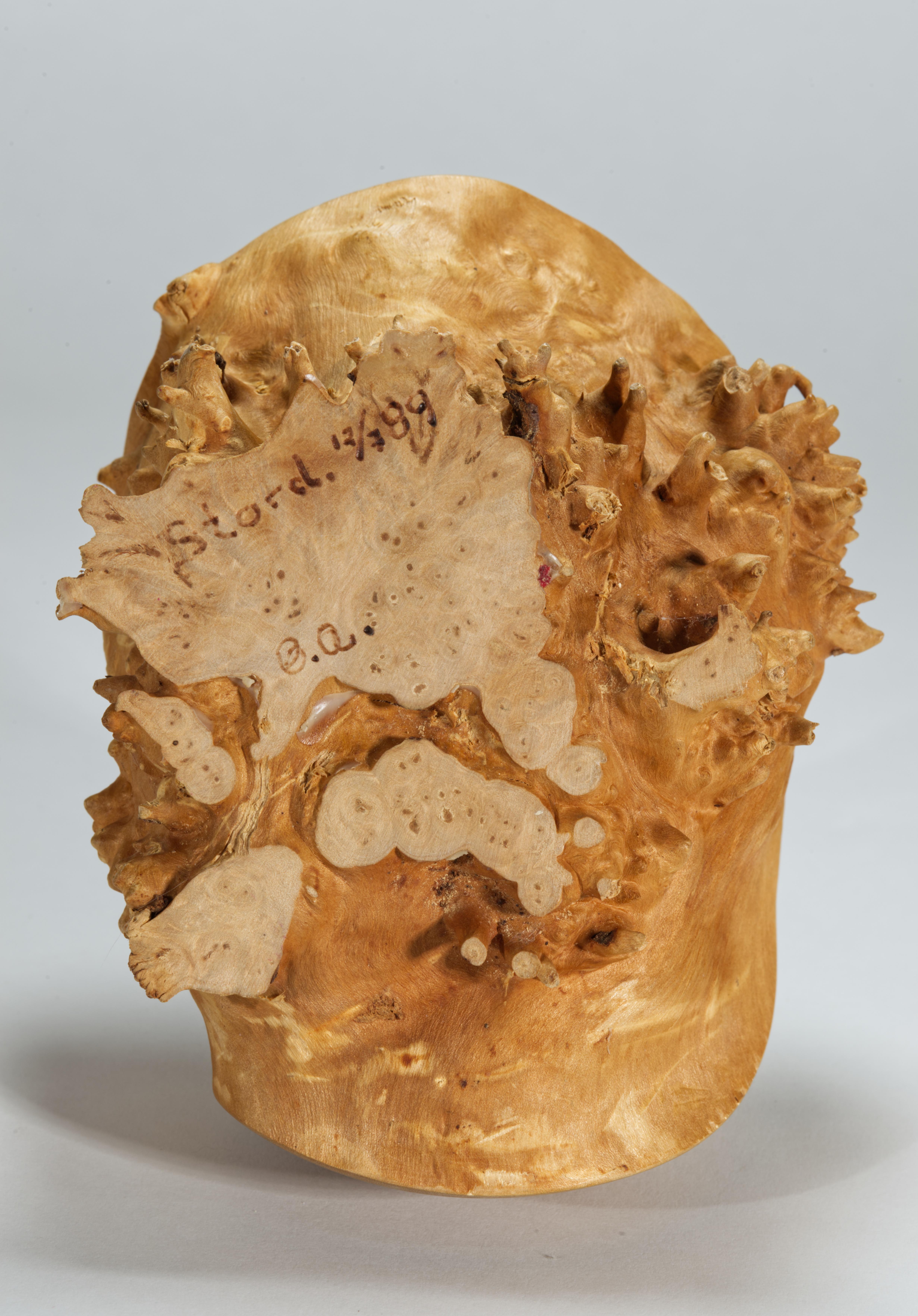 20th Century Live Edge Maple Burl Asymmetrical Carved Wood Bowl, 1989 For Sale
