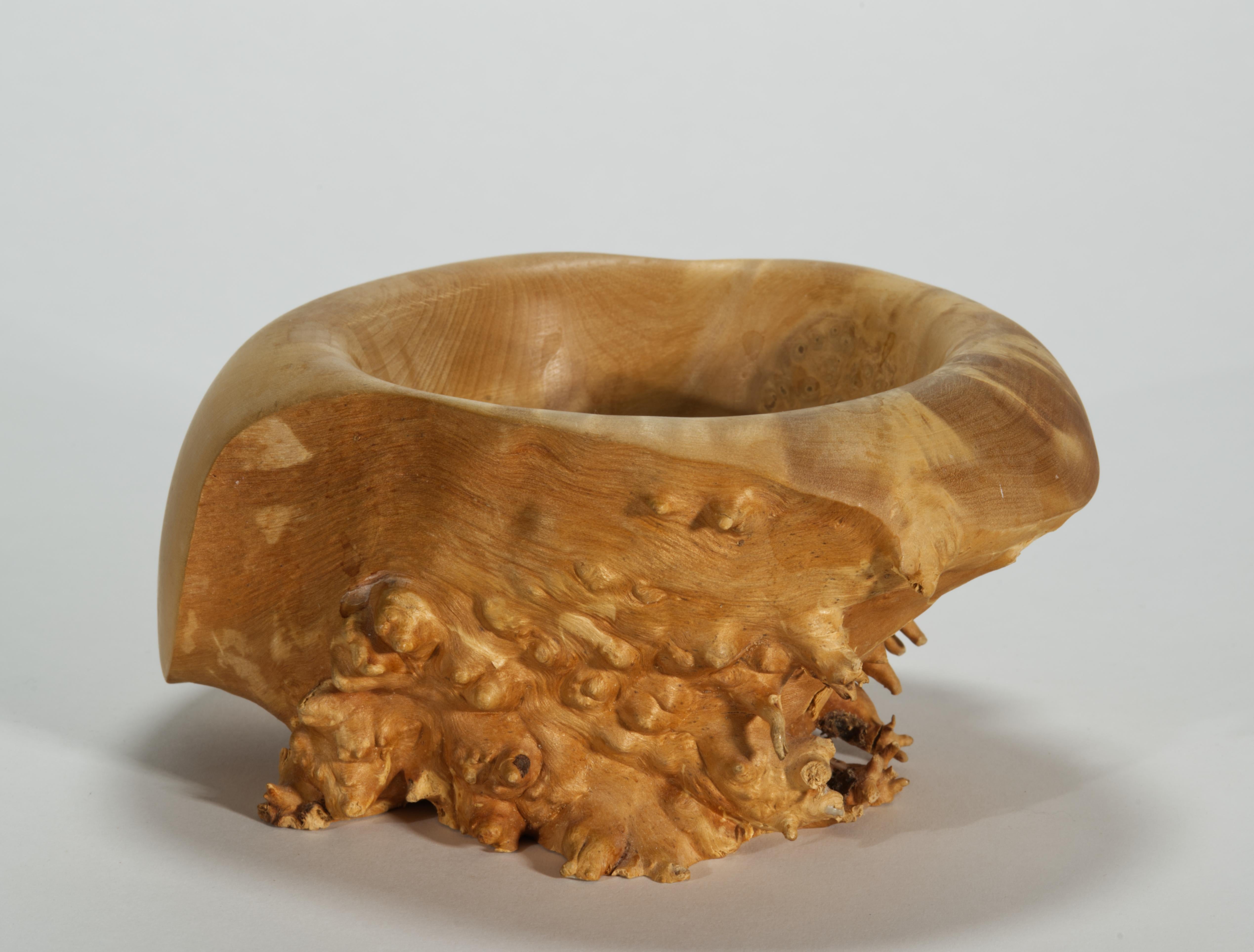 Live Edge Maple Burl Asymmetrical Carved Wood Bowl, 1989 For Sale 1