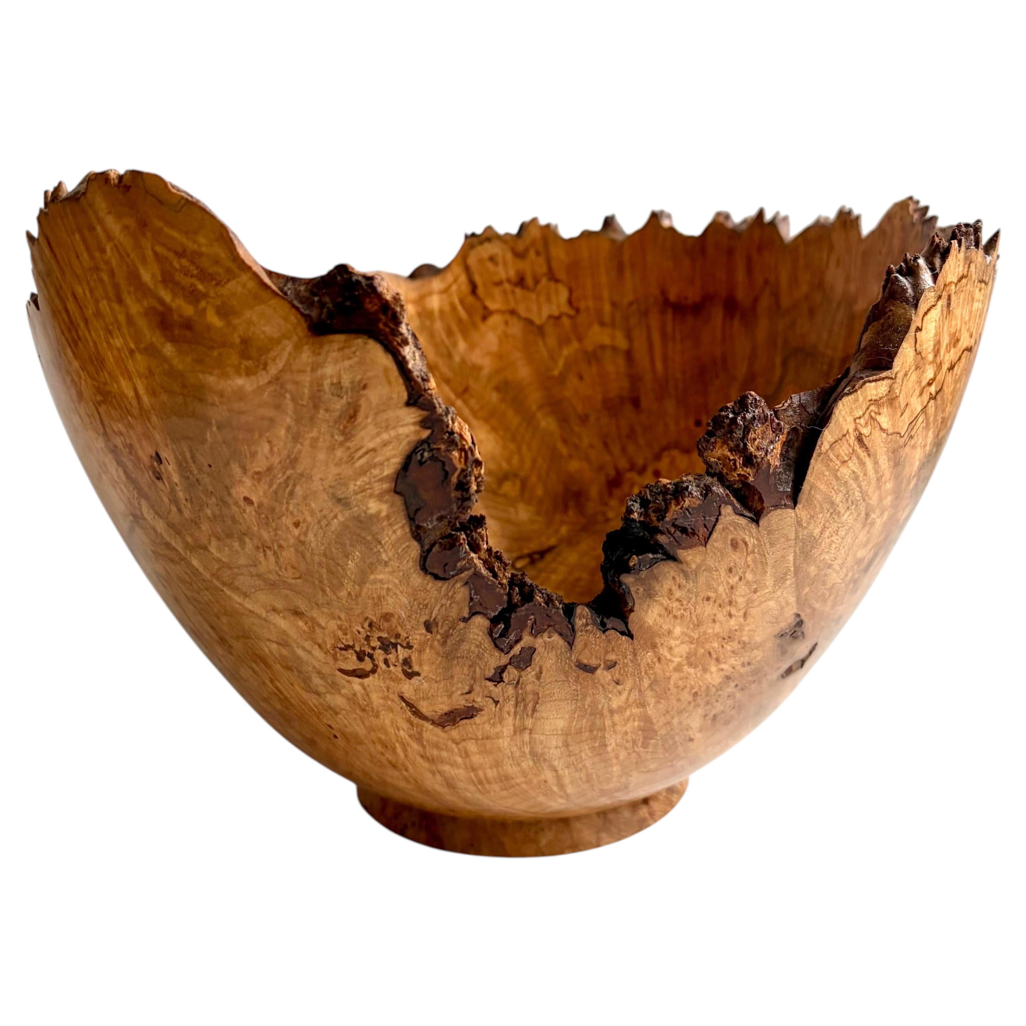 Live Edge Maple Burl Wood Bowl by Master Woodturner Chuck McLaughlin, California