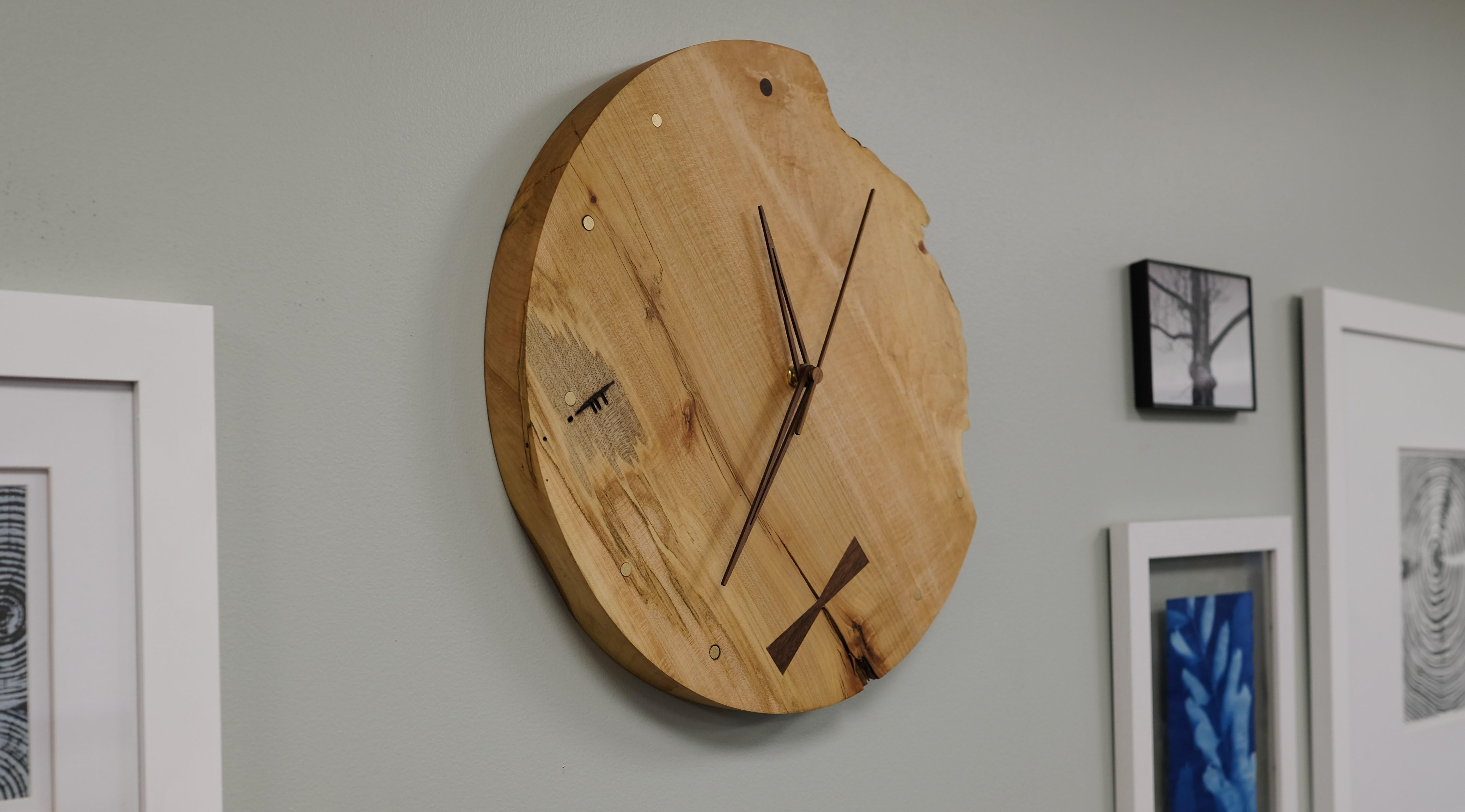 American Live Edge Maple Wall Clock For Sale