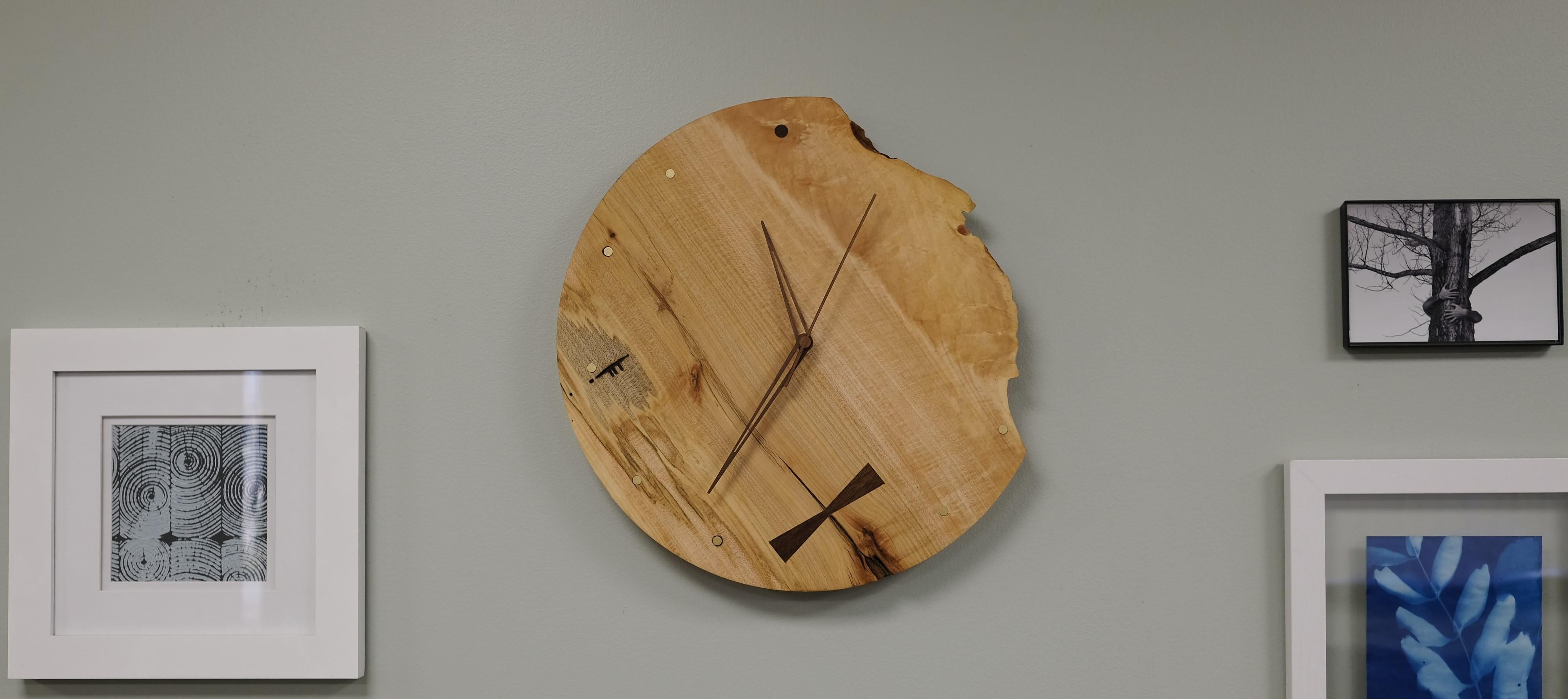 Hand-Crafted Live Edge Maple Wall Clock For Sale