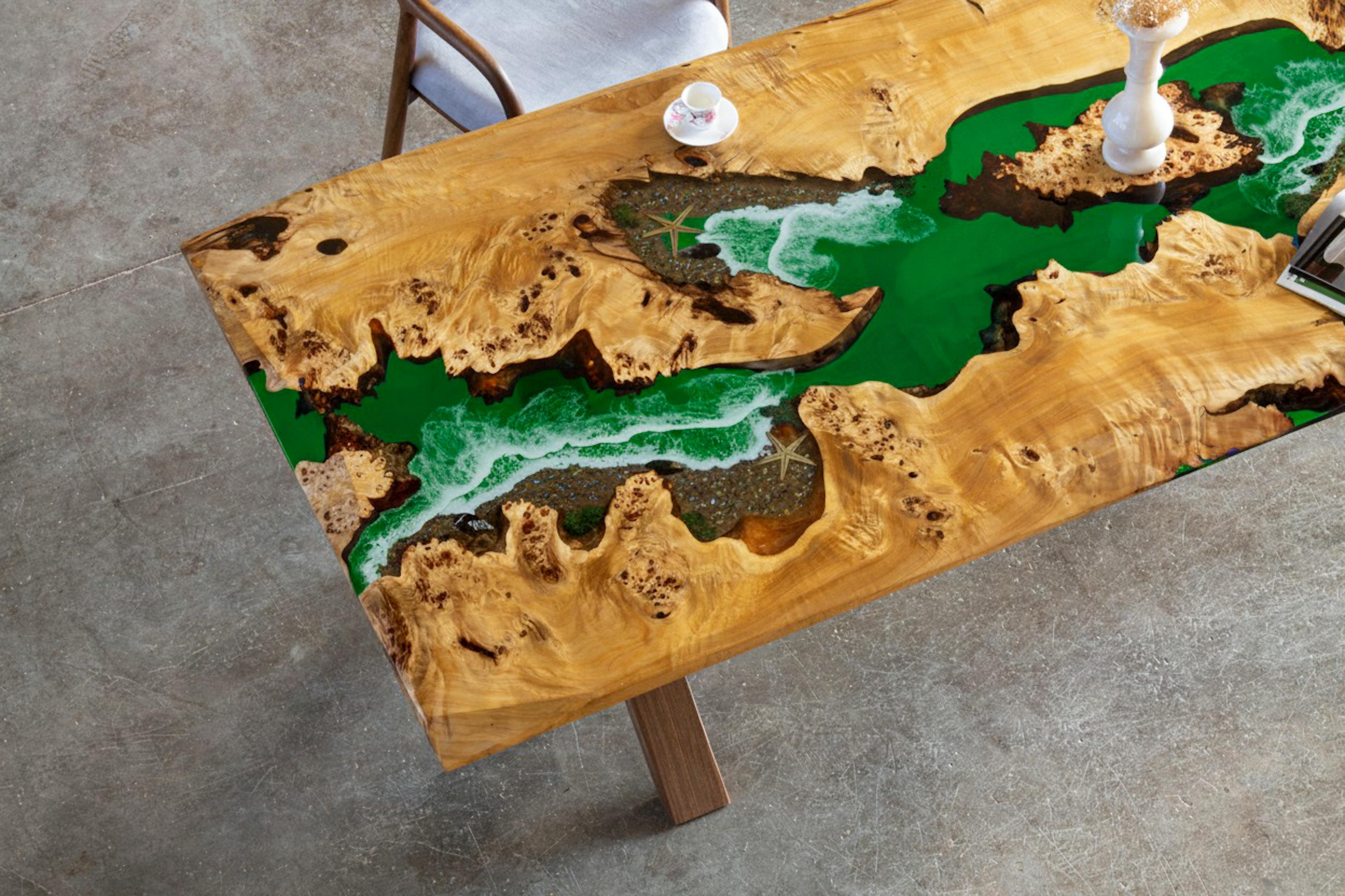 Turkish Live Edge Mappa Burl Handmade Dining Table For Sale