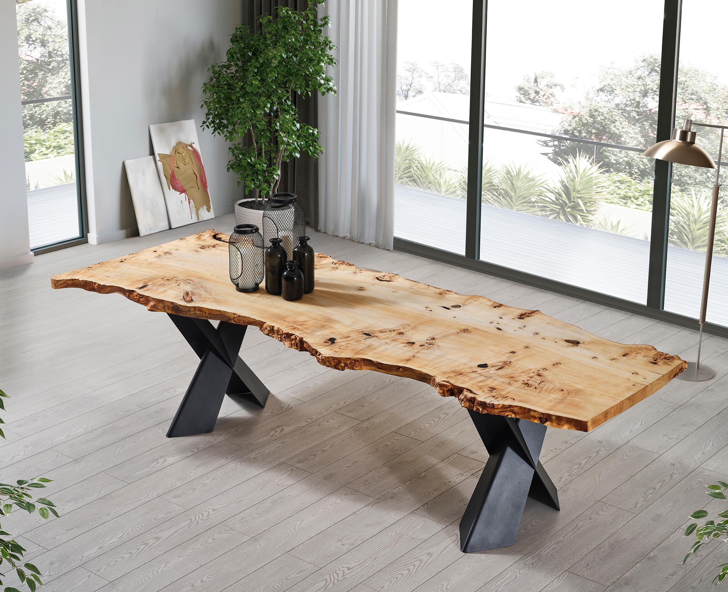 Arts and Crafts Table de cuisine Mappa Burl - Table de salle à manger en bois massif - Bois clair en vente
