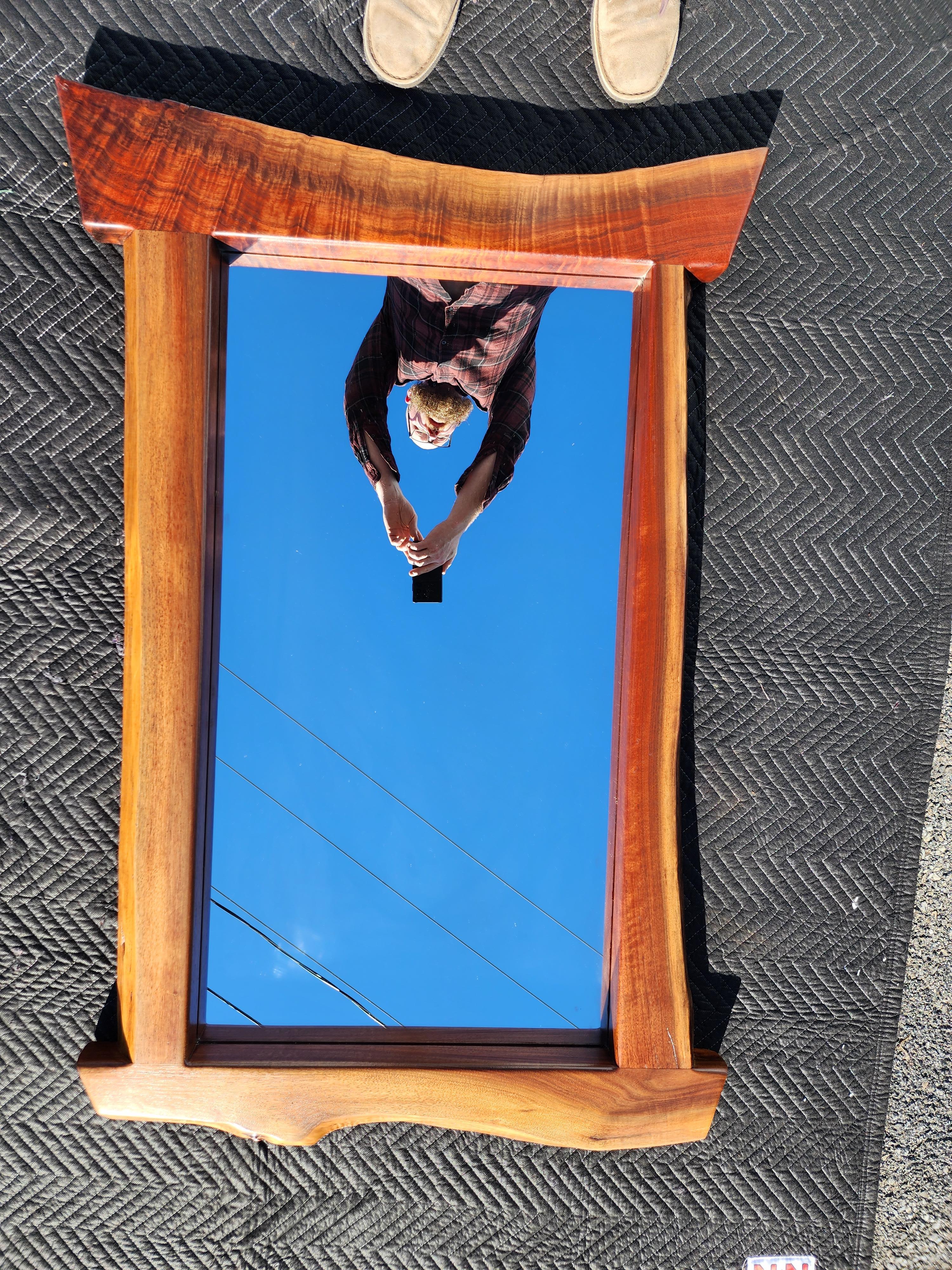 Nakashima Style Live Edge Mid Century Mirror In Excellent Condition For Sale In Hudson, NY