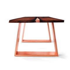 Modern Classic Live Edge Oak Wood, Copper Dining Table Lacquered Finish