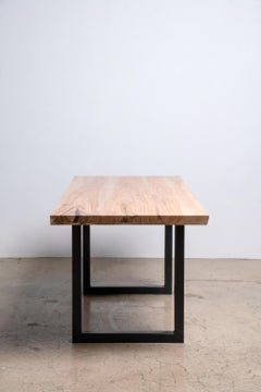 Live Edge Pecan Table Clear Finish on Modern Black Steel Square Base