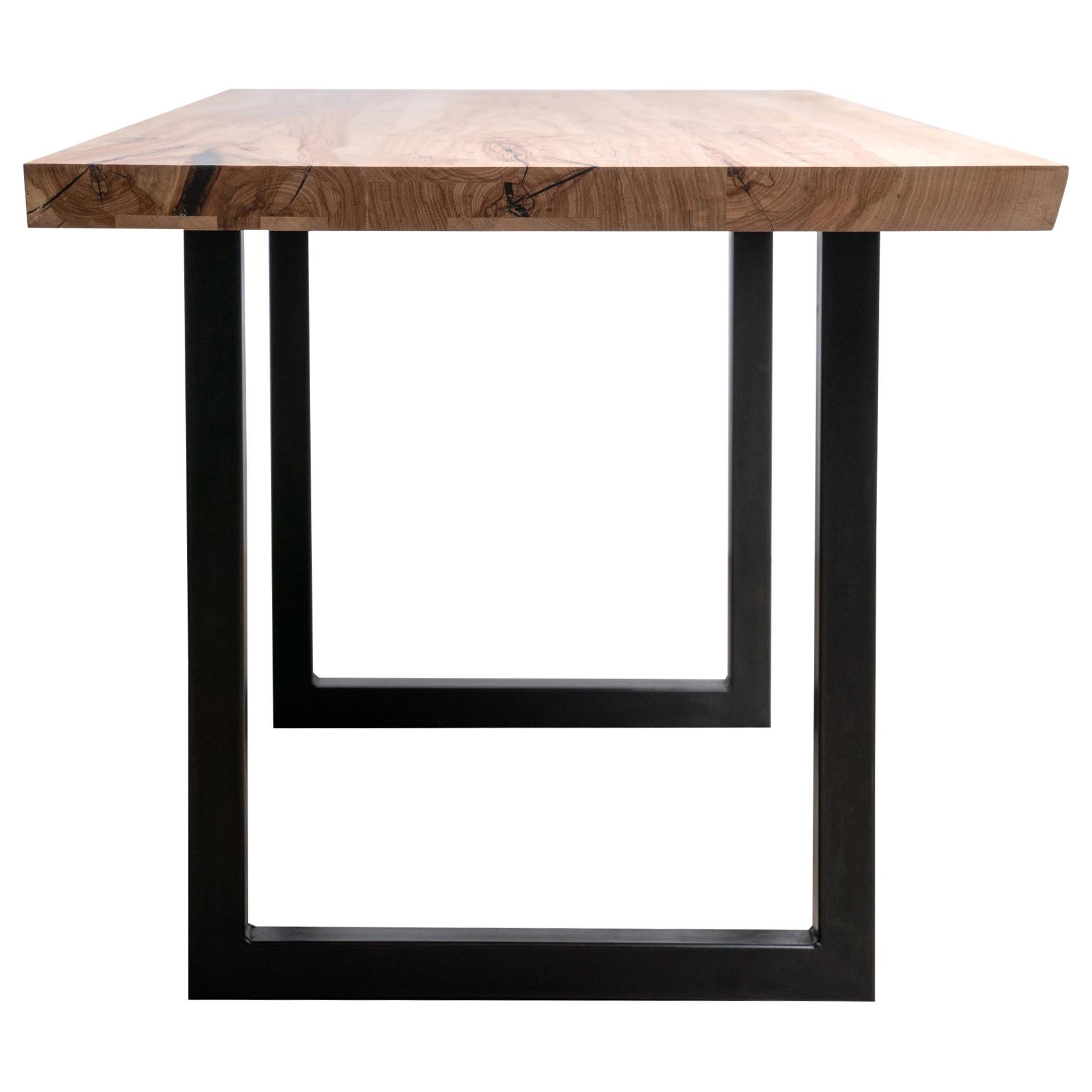 Live Edge Pecan Table Clear Finish on Modern Black Steel Square Base