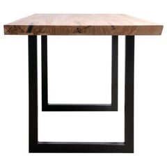 Live Edge Pecan Table Clear Finish on Modern Black Steel Square Base