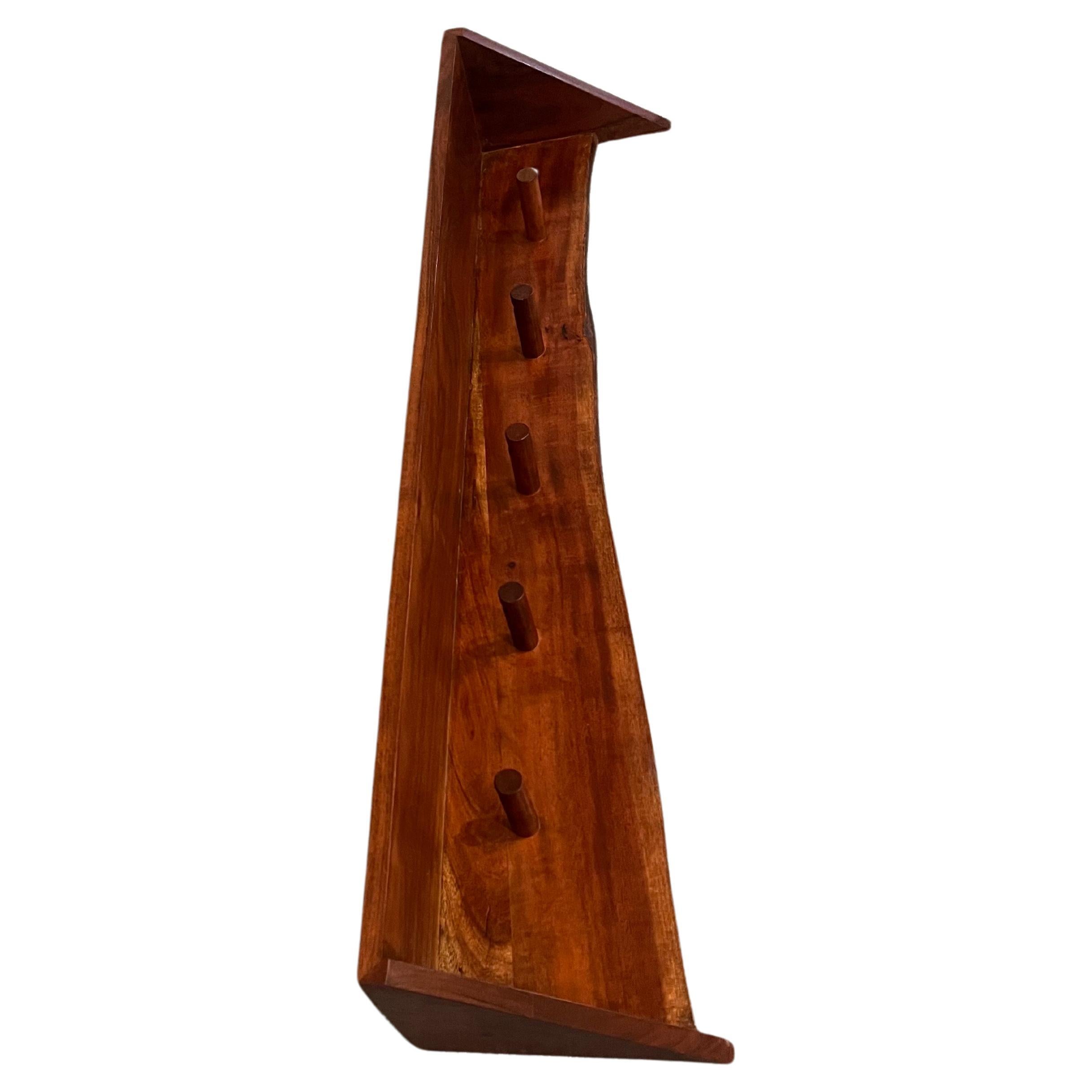 Live Edge Raw Walnut Modernist Wall Mounted Coat Hat Hanger / Shelf In Good Condition For Sale In San Diego, CA