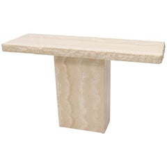 Live Edge Rectangle Mid-Century Modern Travertine Console Table