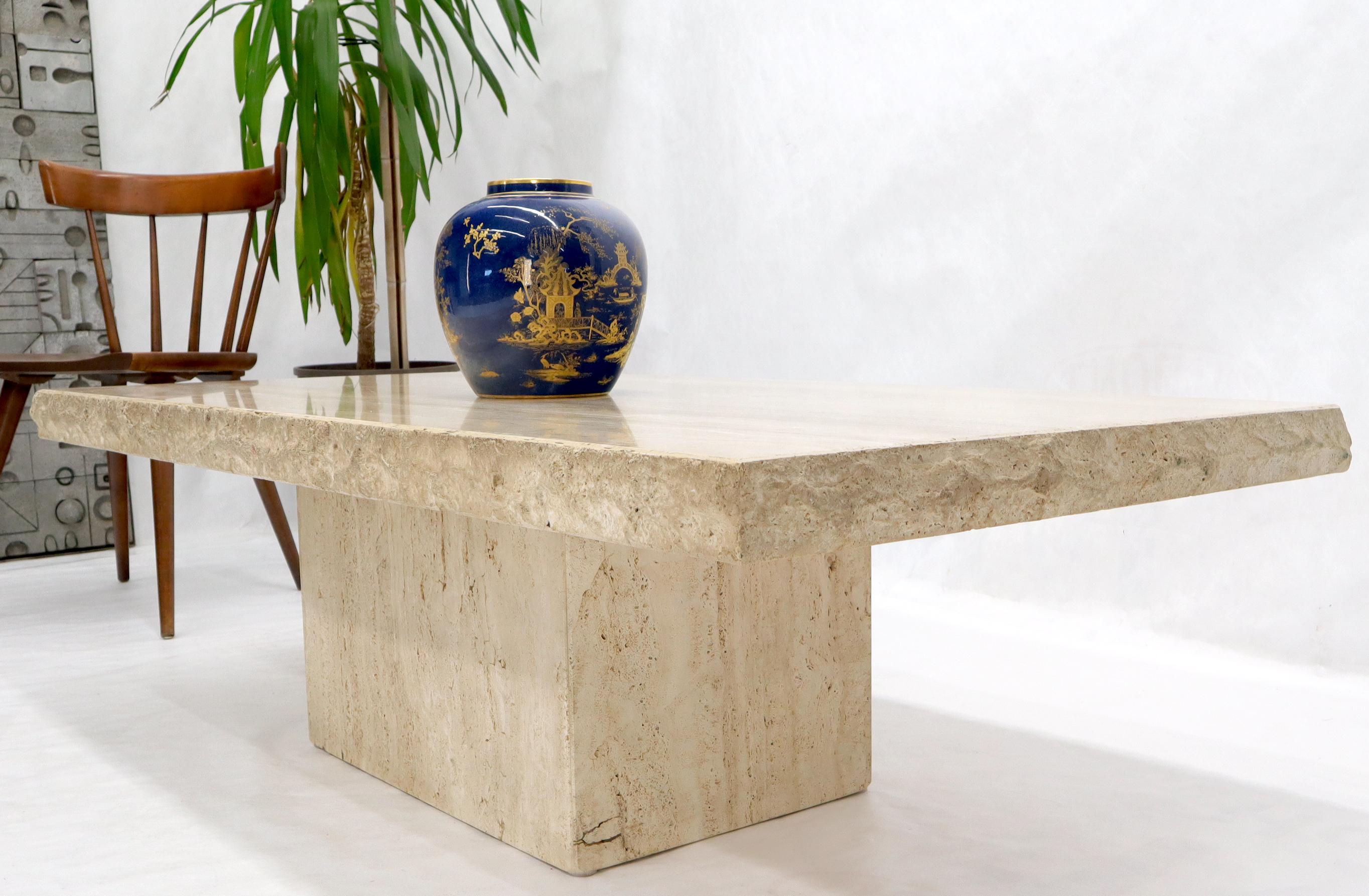 Mid-Century Modern thick travertine rectangle coffee table with 