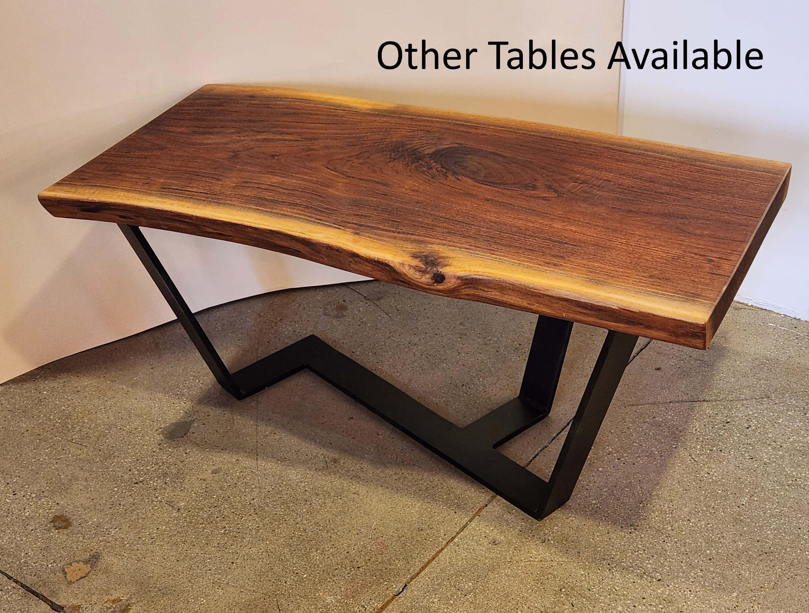 Steel Live Edge Red Cedar Wood Slab Coffee Table For Sale