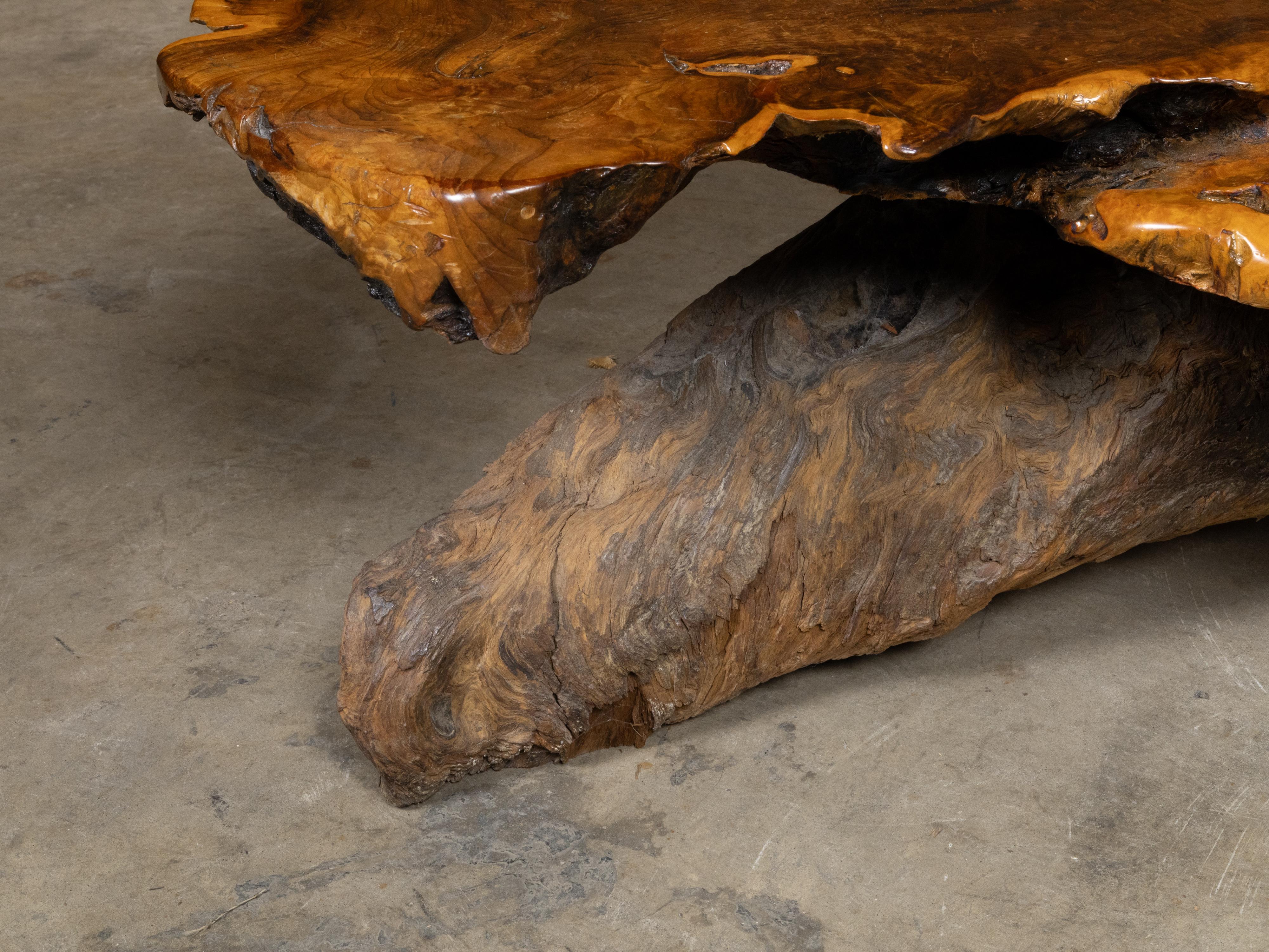 Live Edge Redwood America  Coffee Table with Rustic Character, Vintage For Sale 5