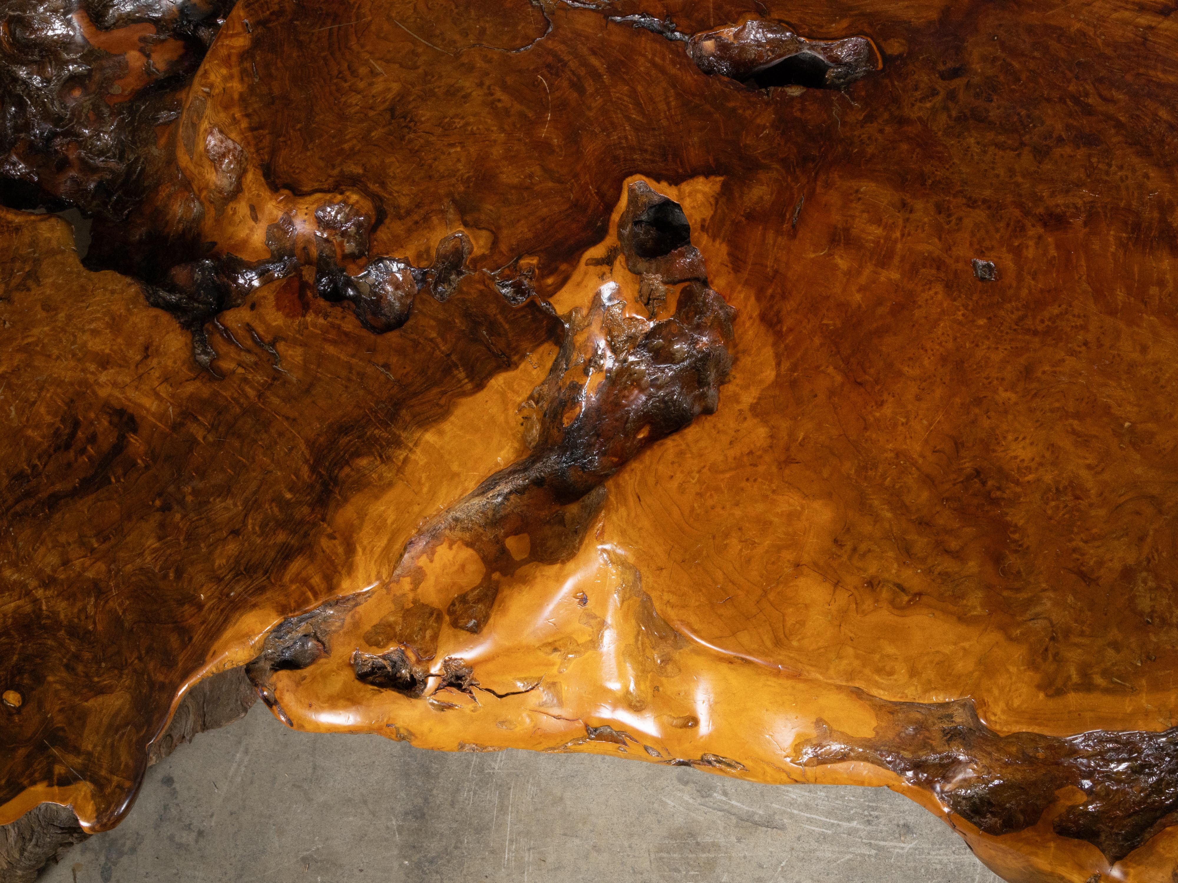 Live Edge Redwood America  Coffee Table with Rustic Character, Vintage For Sale 6