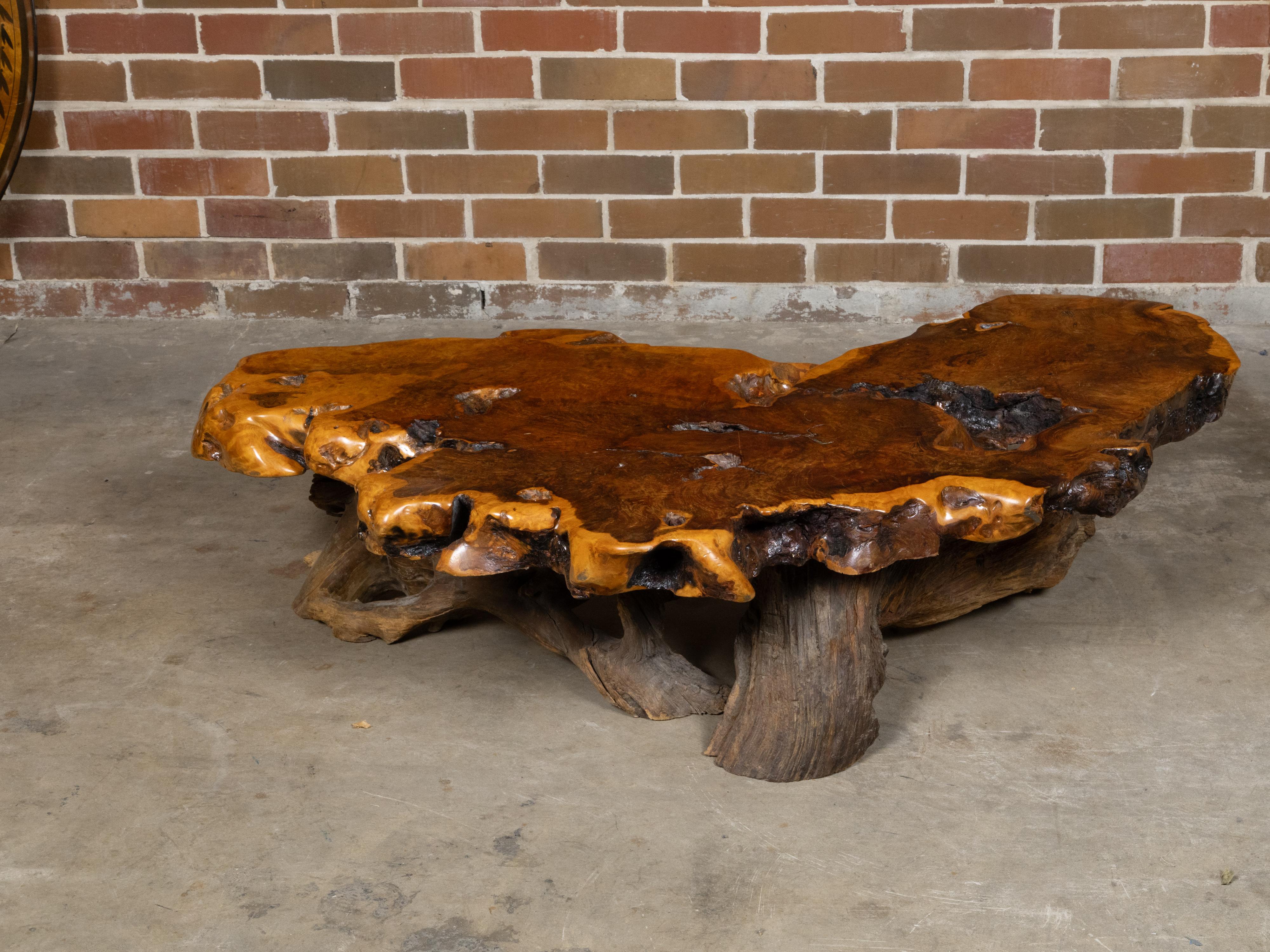 20th Century Live Edge Redwood America  Coffee Table with Rustic Character, Vintage For Sale
