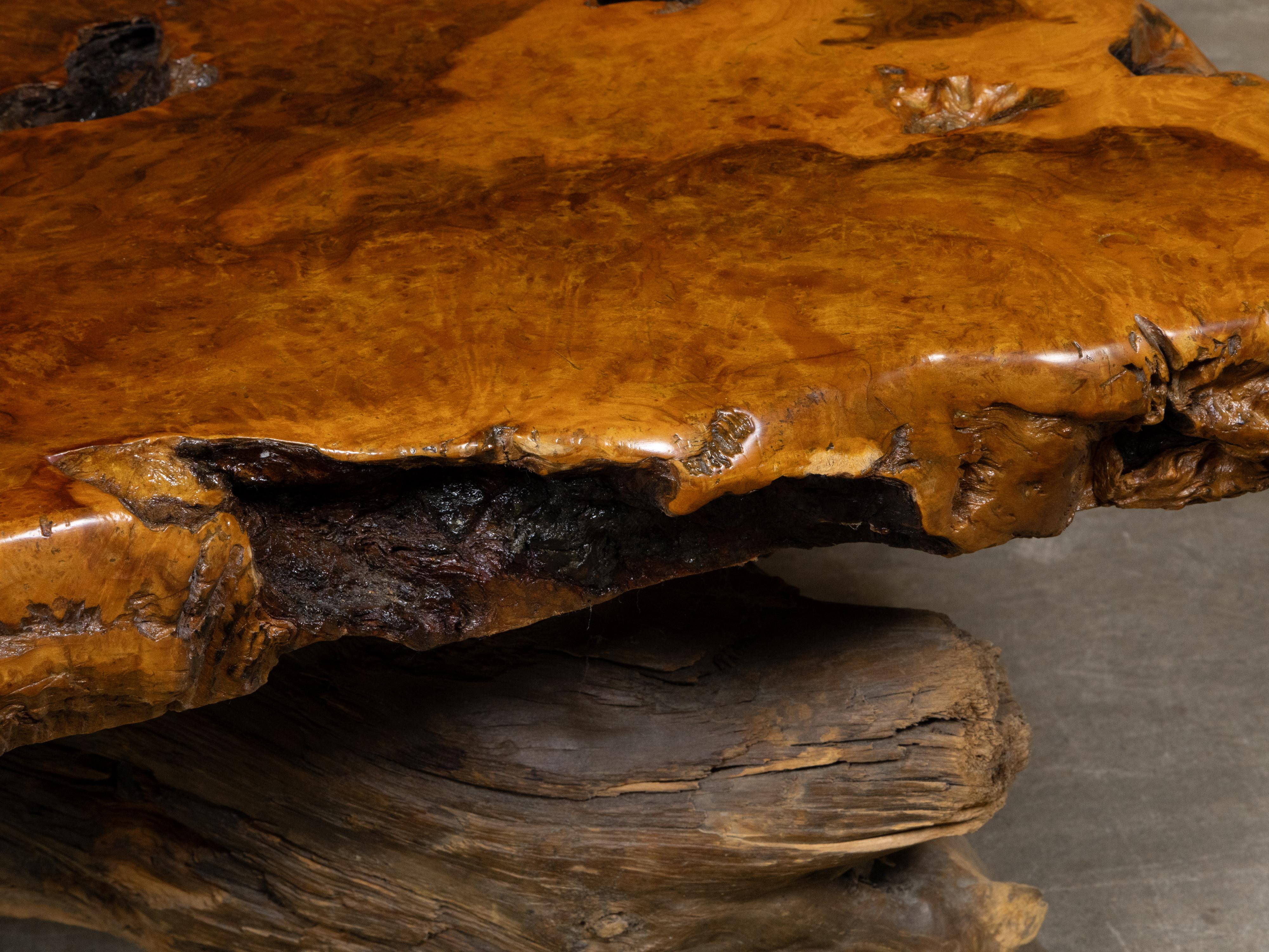 Live Edge Redwood America  Coffee Table with Rustic Character, Vintage For Sale 3
