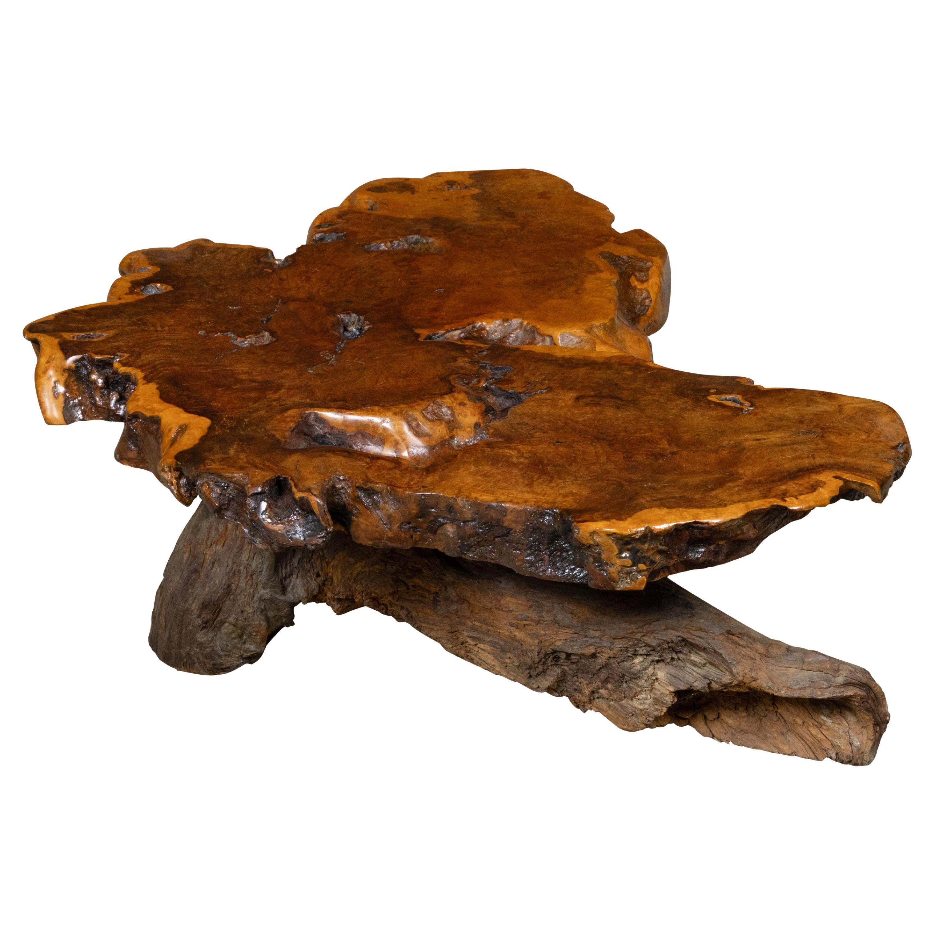 Live Edge Redwood America  Coffee Table with Rustic Character, Vintage For Sale
