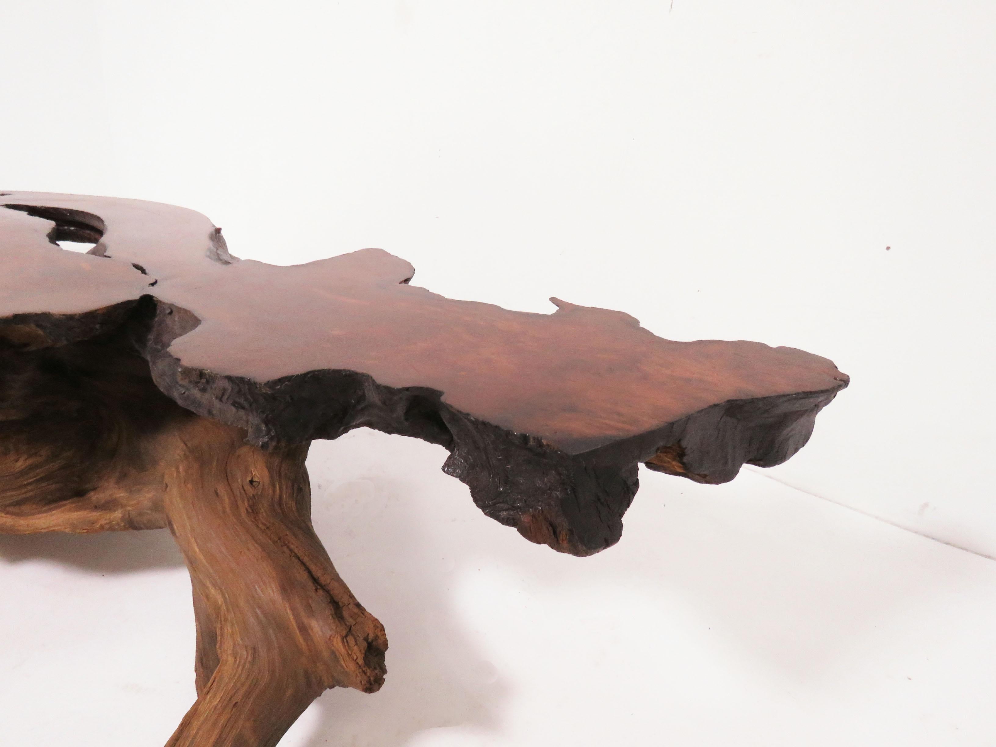 Late 20th Century Live Edge Redwood Burl and Driftwood Coffee Table in Manner of Daryl Stokes