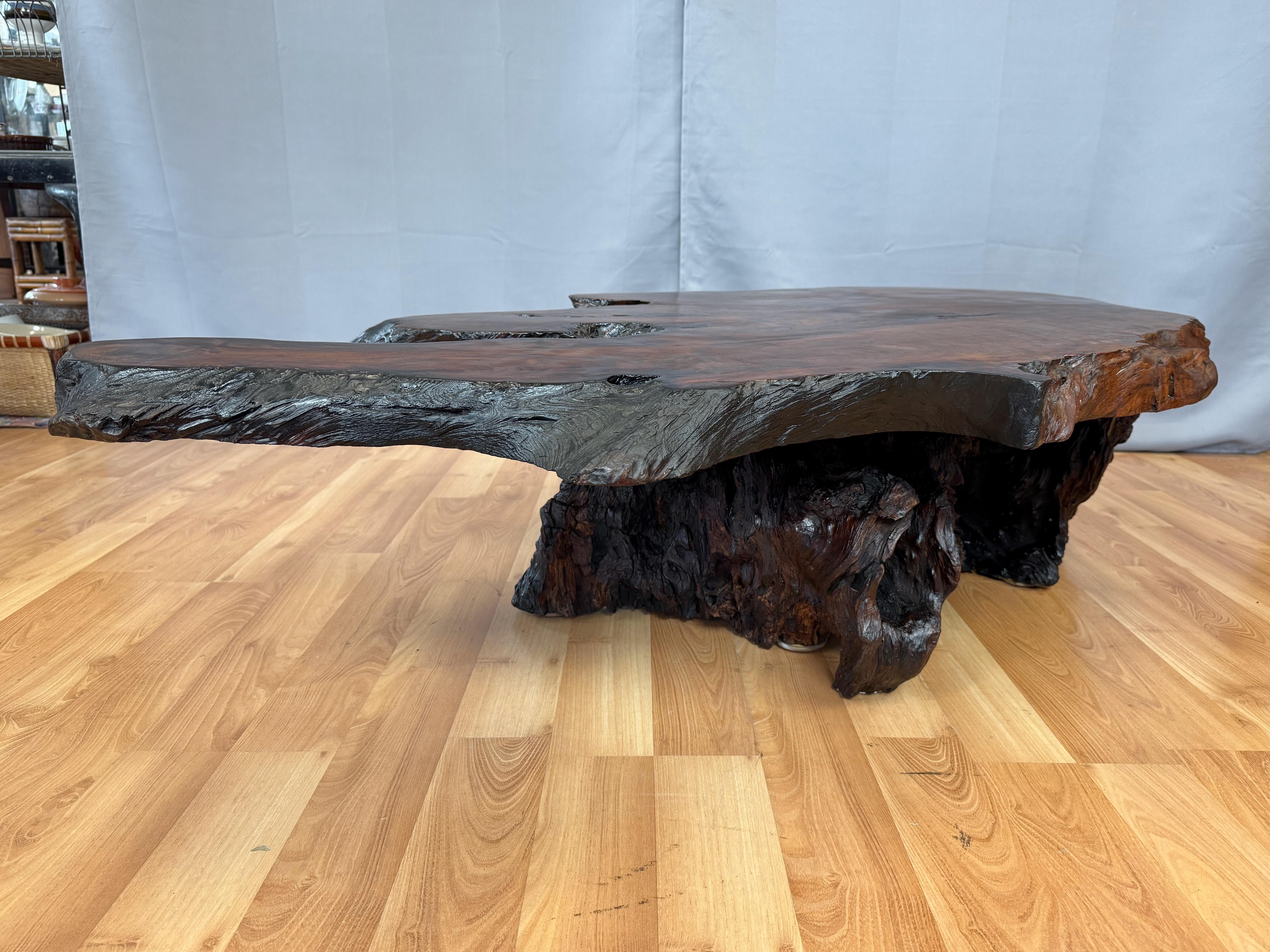 Vintage Live Edge Redwood Burl Slab and Root Coffee Table, c. 1970 6