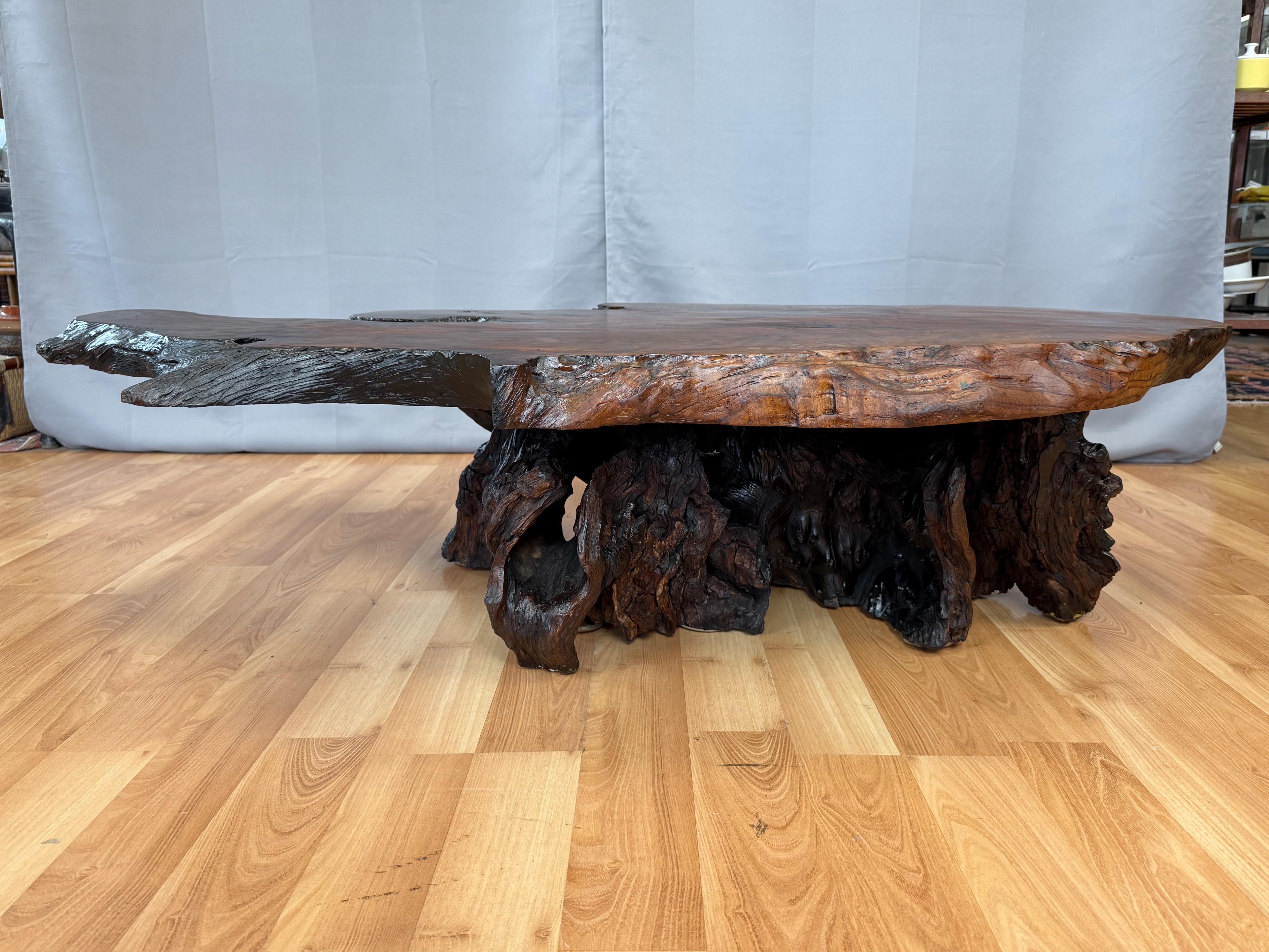Vintage Live Edge Redwood Burl Slab and Root Coffee Table, c. 1970 7