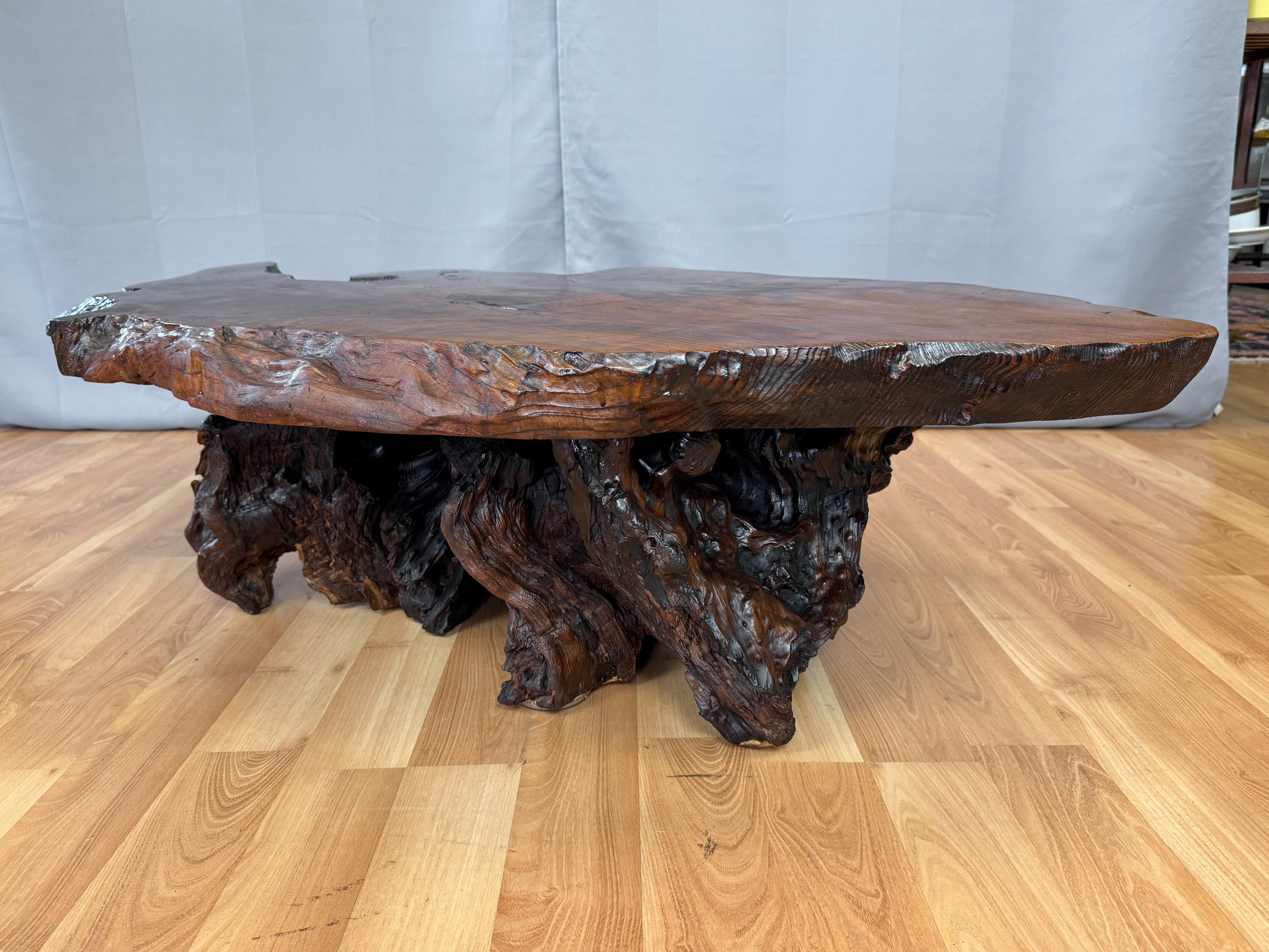 Vintage Live Edge Redwood Burl Slab and Root Coffee Table, c. 1970 8