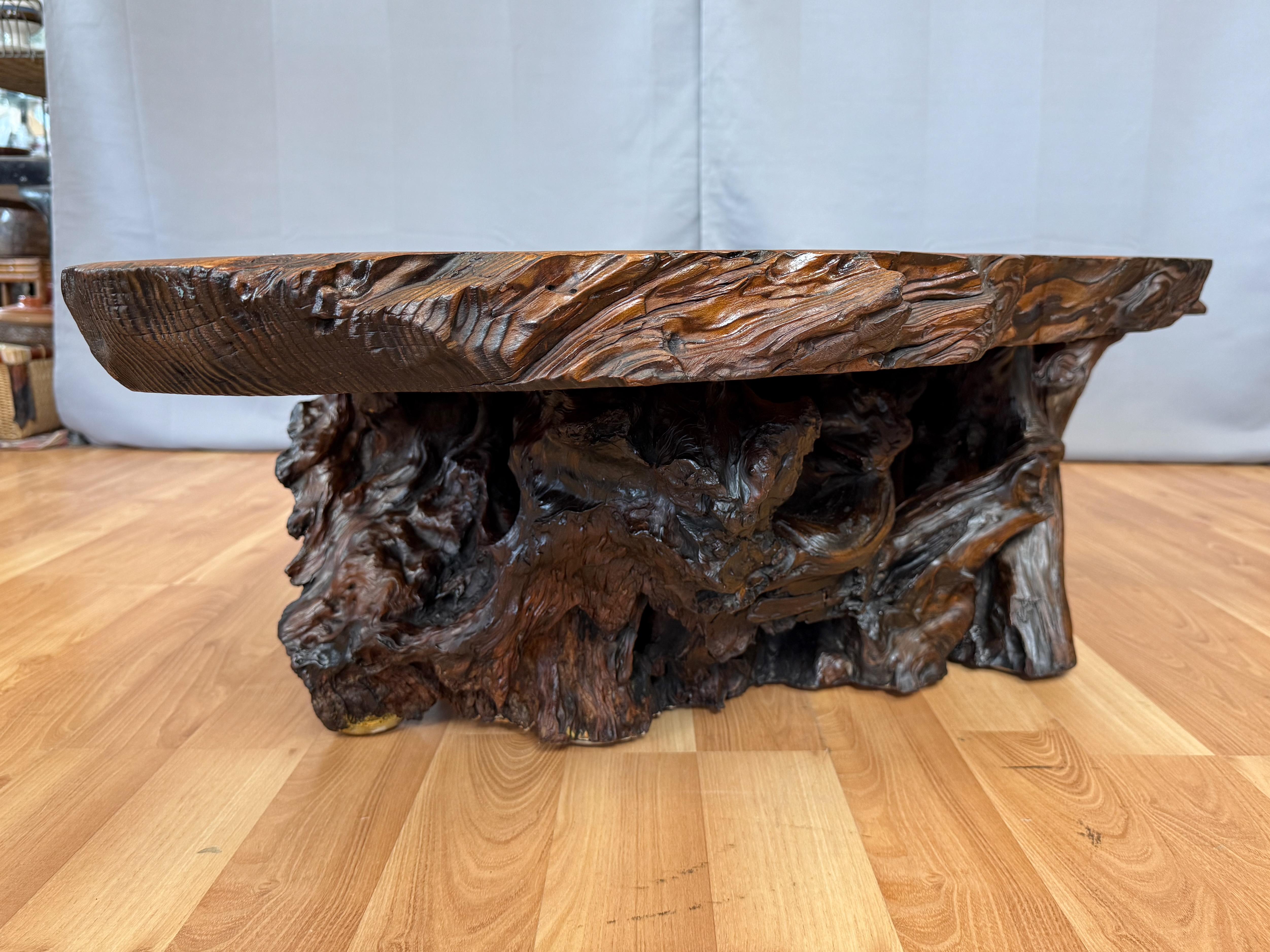Vintage Live Edge Redwood Burl Slab and Root Coffee Table, c. 1970 9