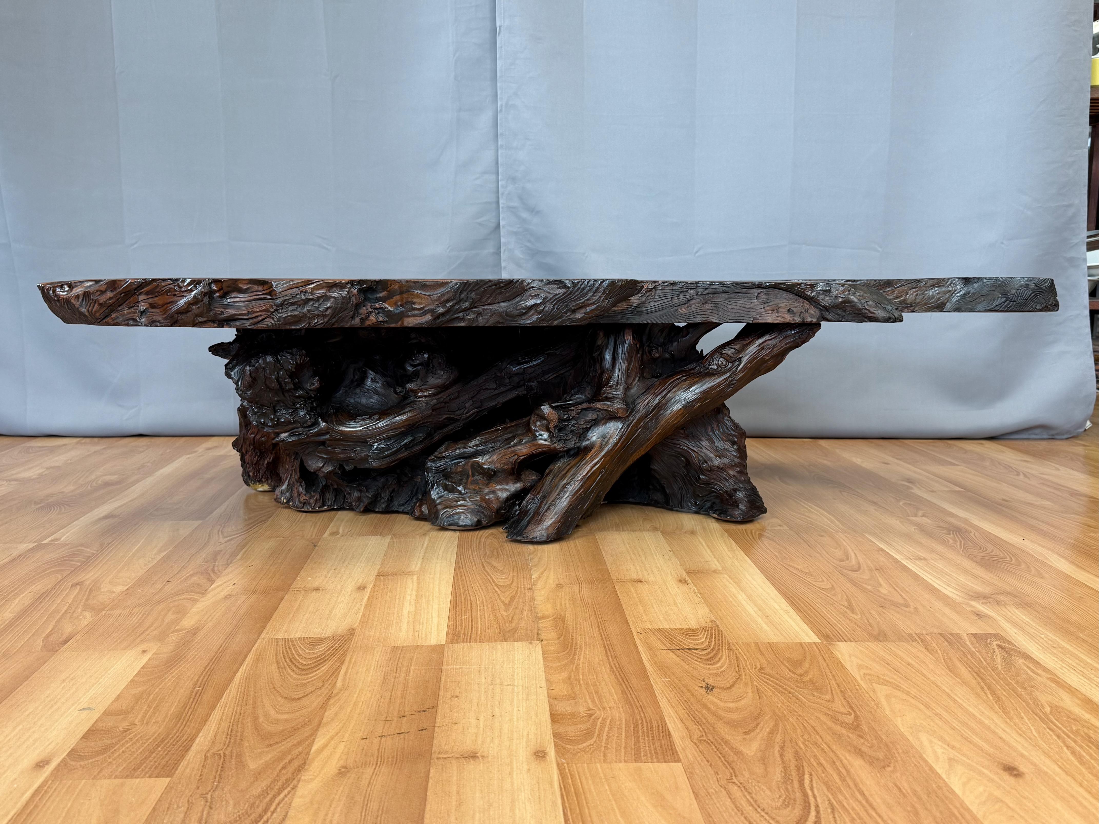 Vintage Live Edge Redwood Burl Slab and Root Coffee Table, c. 1970 In Good Condition In San Francisco, CA