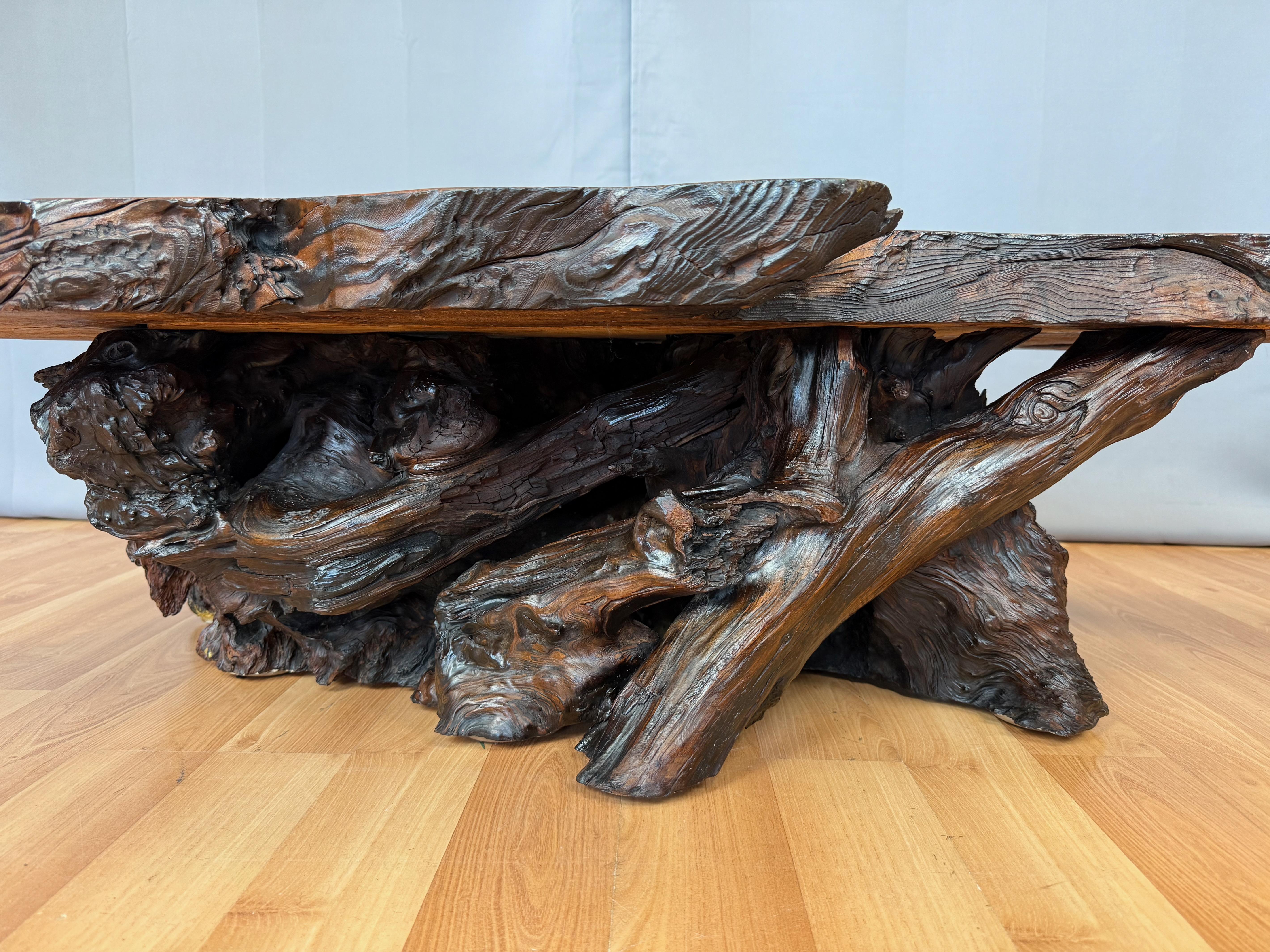 Late 20th Century Vintage Live Edge Redwood Burl Slab and Root Coffee Table, c. 1970