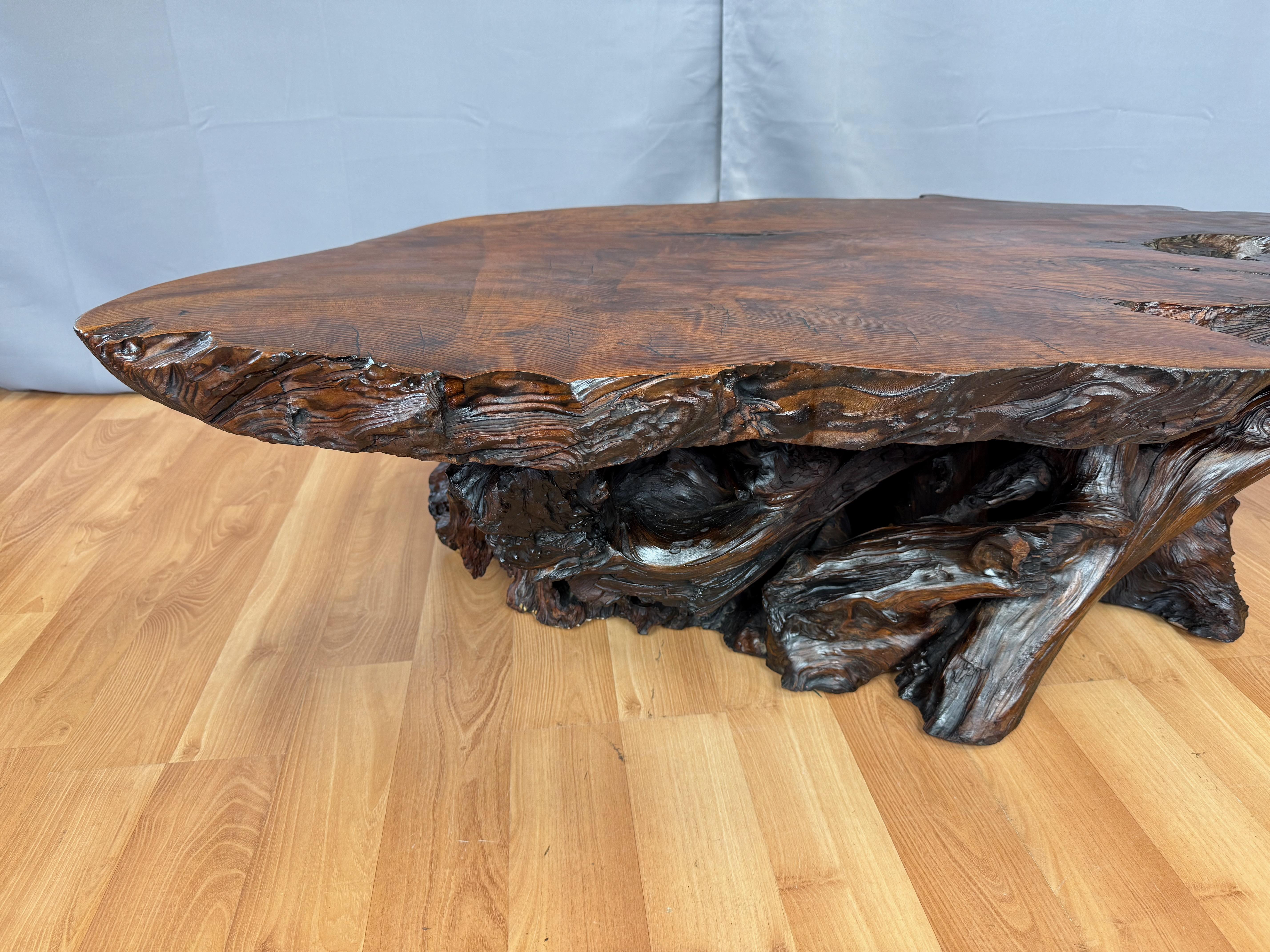 Wood Vintage Live Edge Redwood Burl Slab and Root Coffee Table, c. 1970