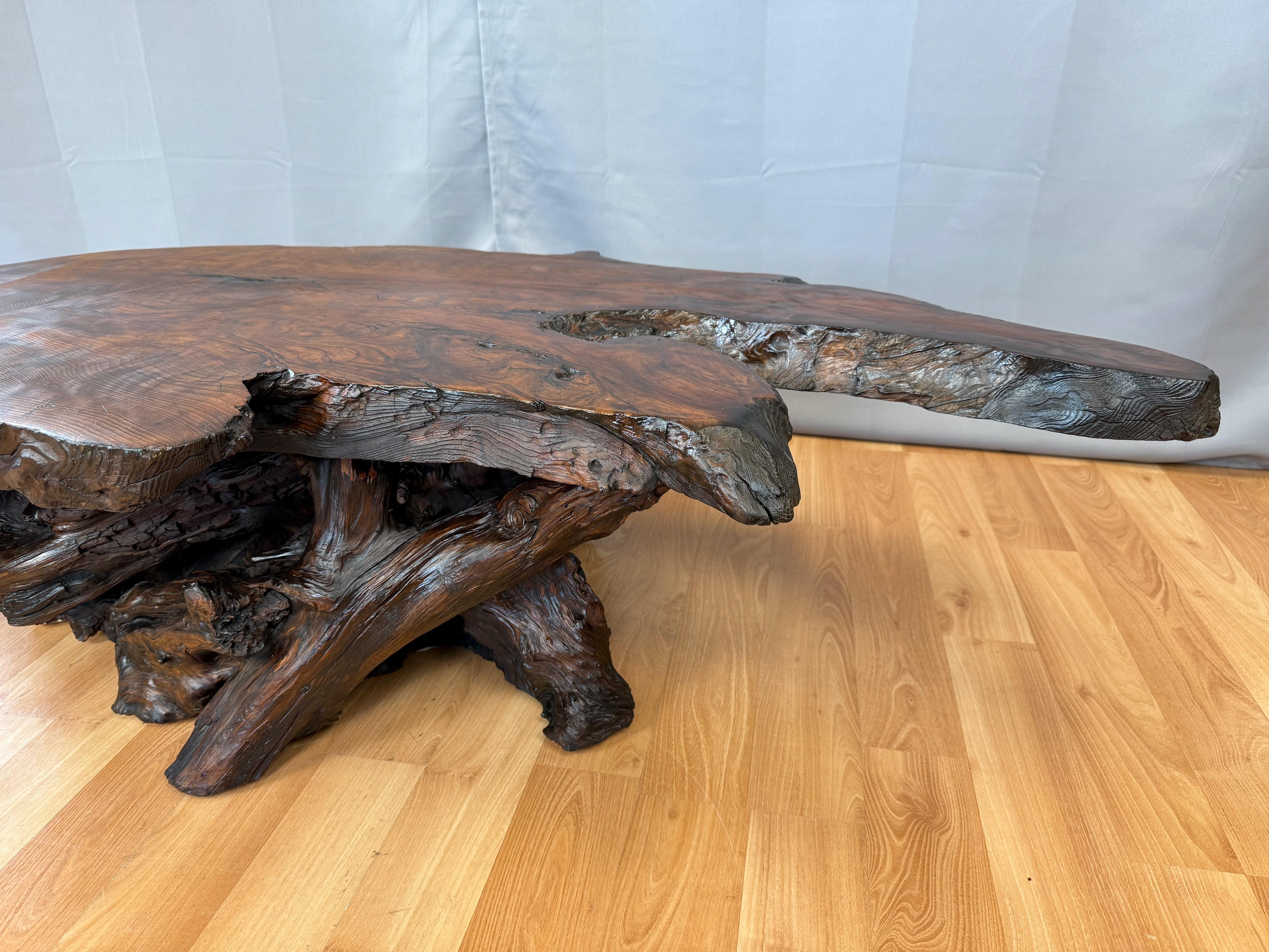 Vintage Live Edge Redwood Burl Slab and Root Coffee Table, c. 1970 1