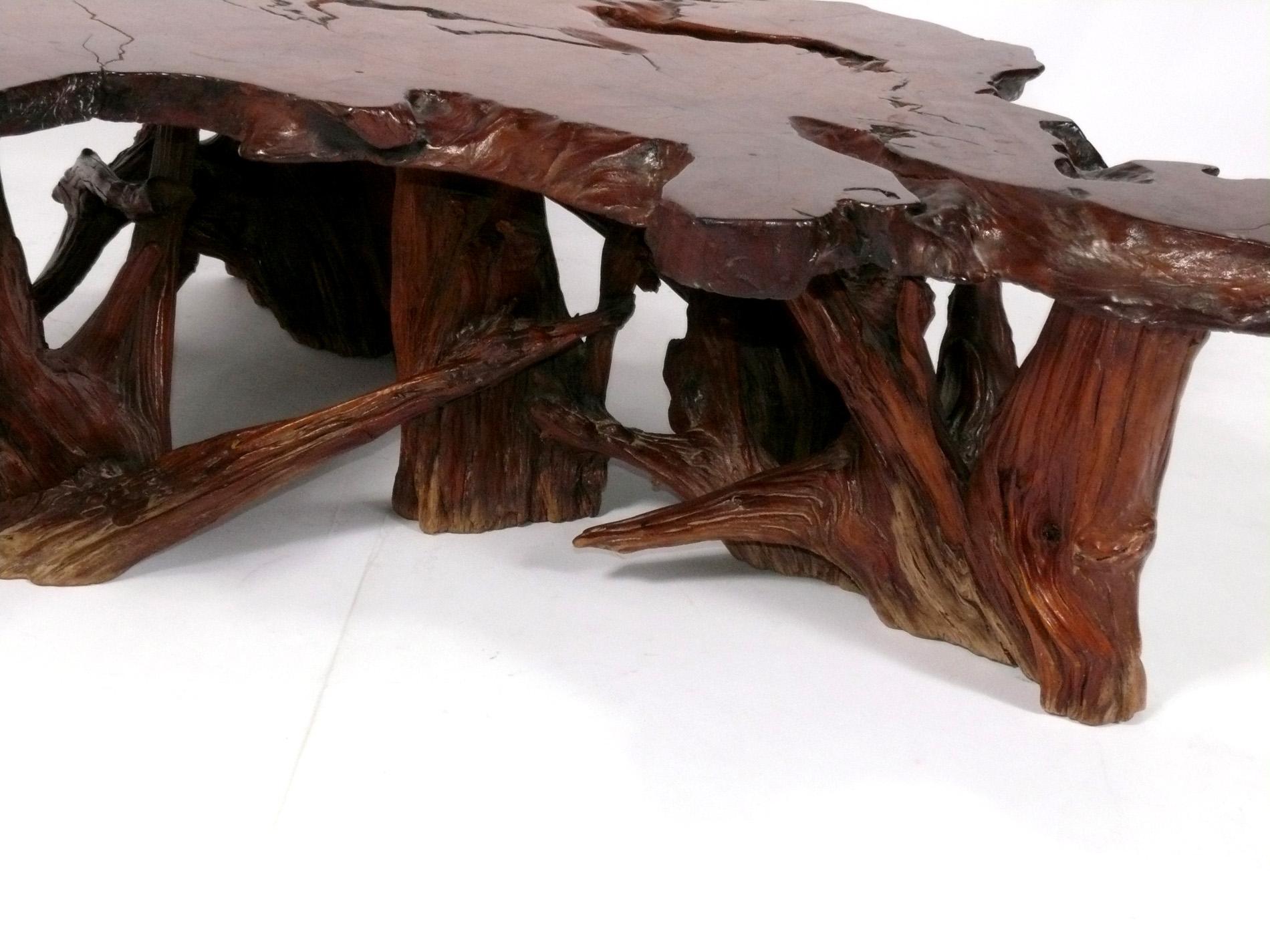 American Live Edge Redwood Coffee Table For Sale