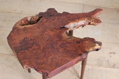 Live Edge Redwood Root Side Table with Turned, Stepped & Tapered Walnut Legs