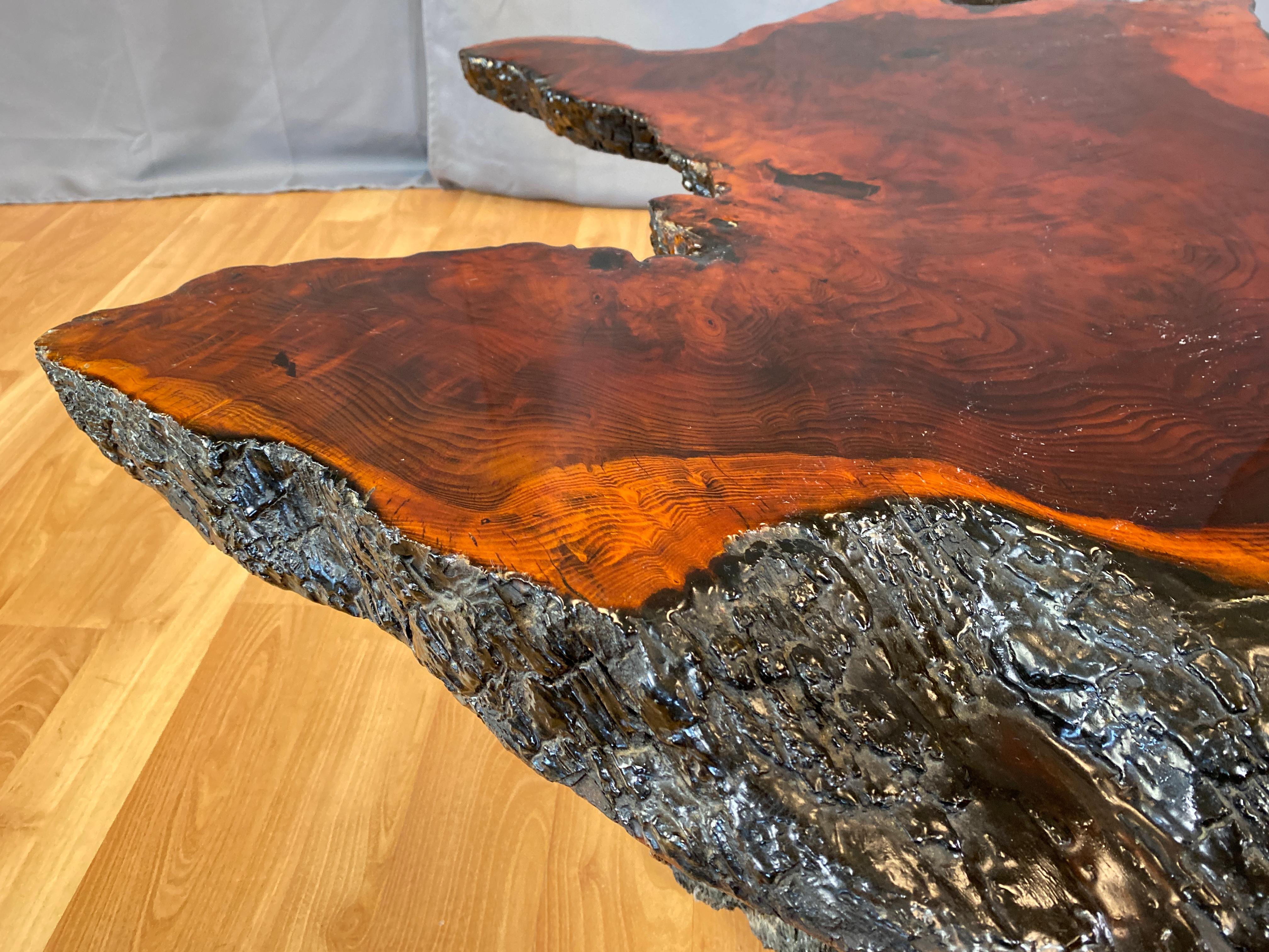 Live Edge Redwood Slab Coffee Table, 1970s 4