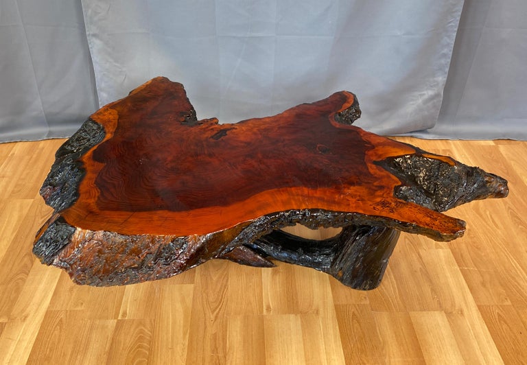 Live Edge Redwood Slab Coffee Table 1970s